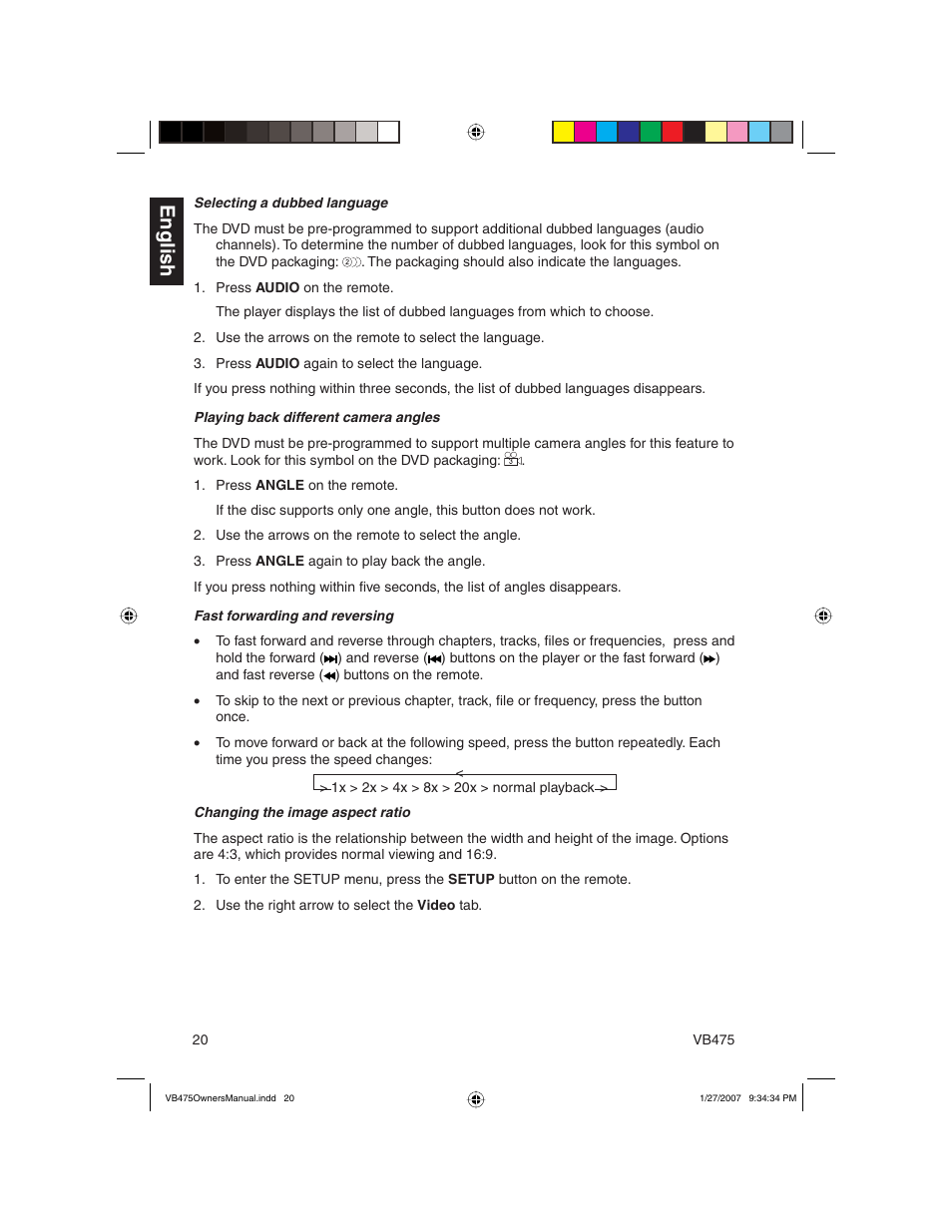English | Clarion VB475 User Manual | Page 20 / 44