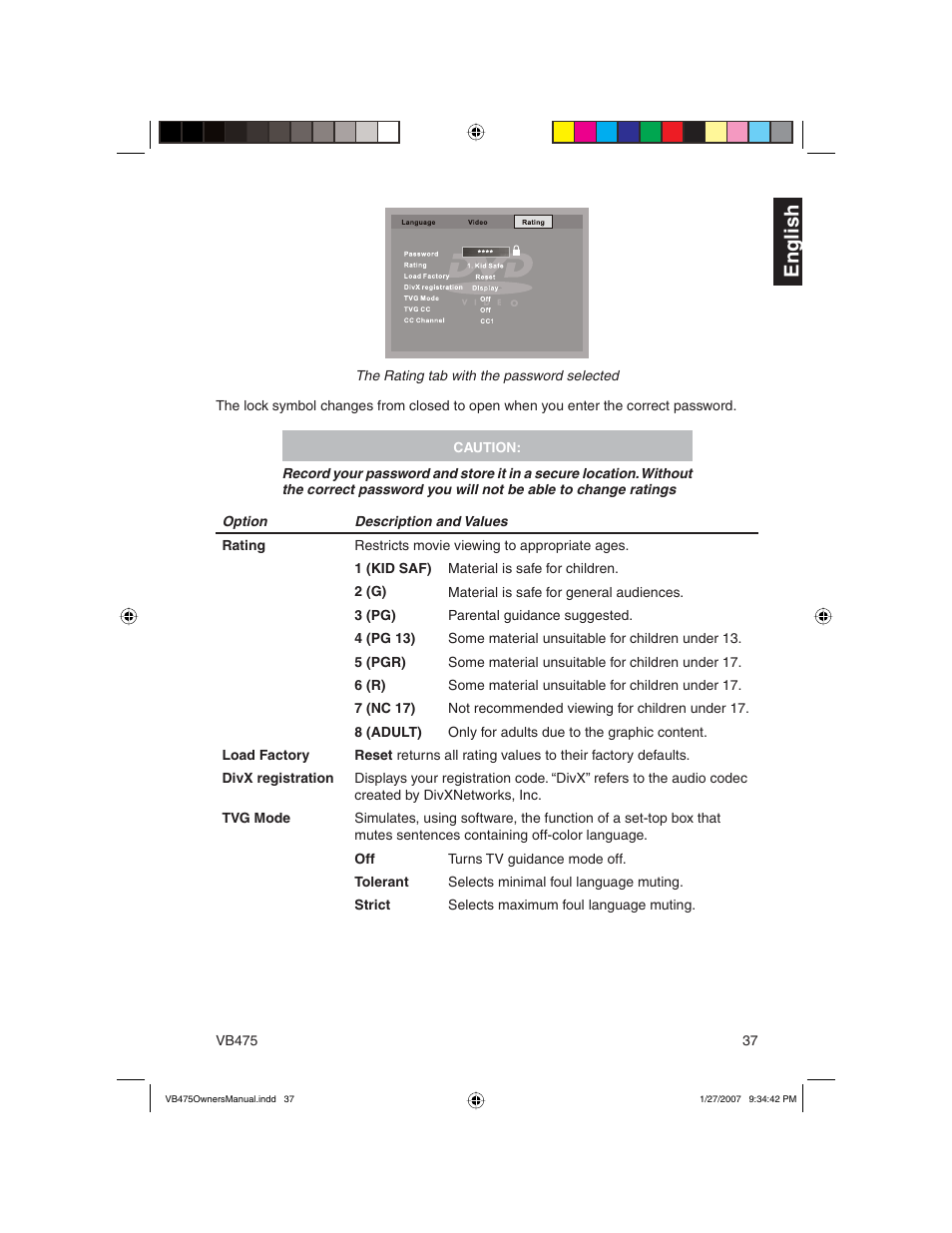 En g lish | Clarion VB475 User Manual | Page 37 / 44