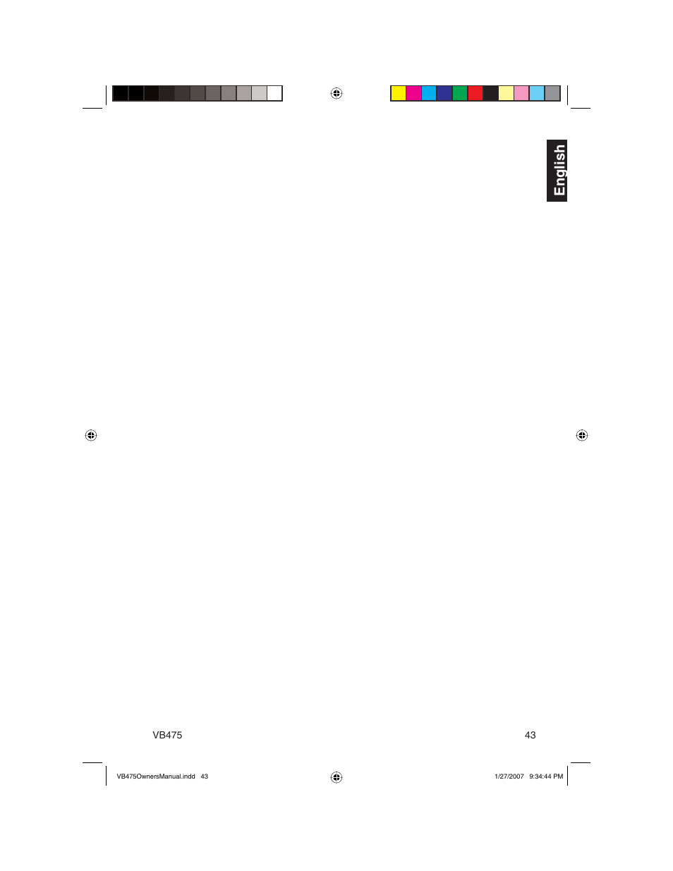 En g lish | Clarion VB475 User Manual | Page 43 / 44