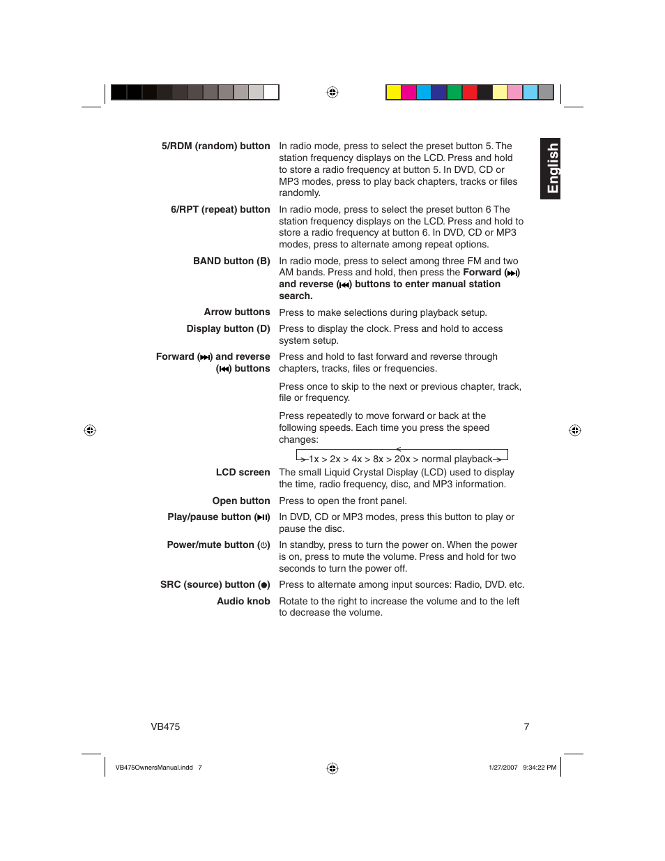 En g lish | Clarion VB475 User Manual | Page 7 / 44