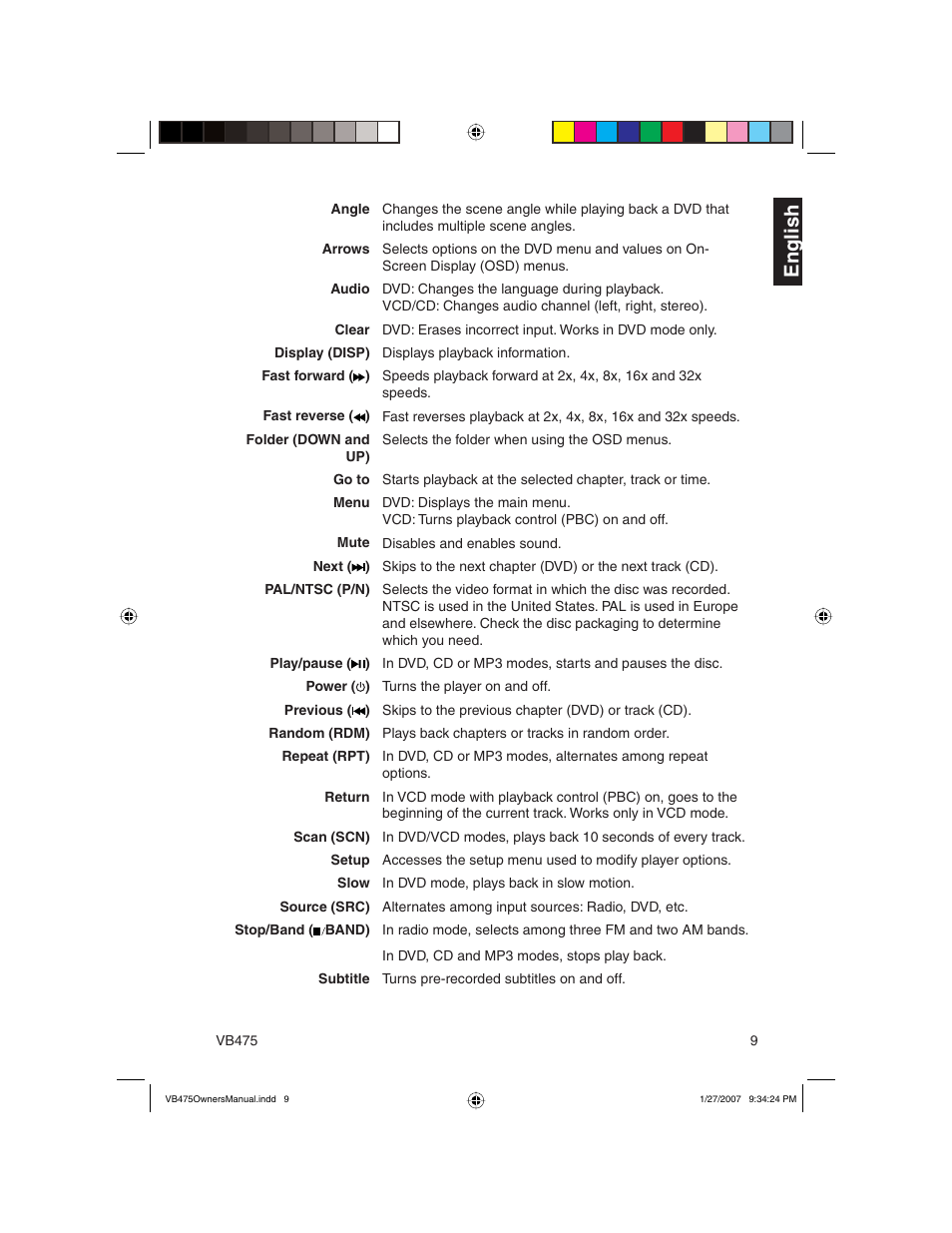 En g lish | Clarion VB475 User Manual | Page 9 / 44