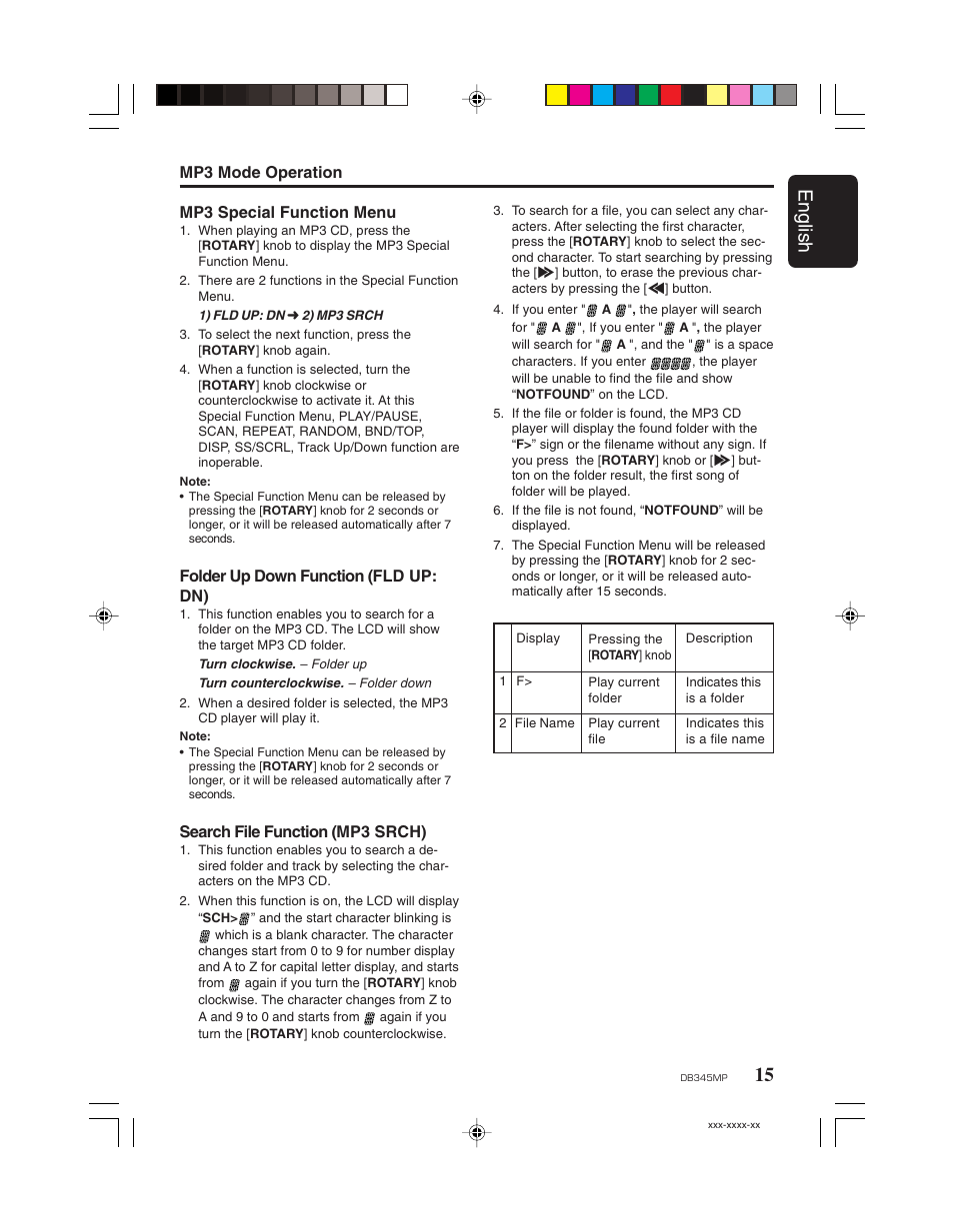 15 english | Clarion DB345MP User Manual | Page 14 / 20