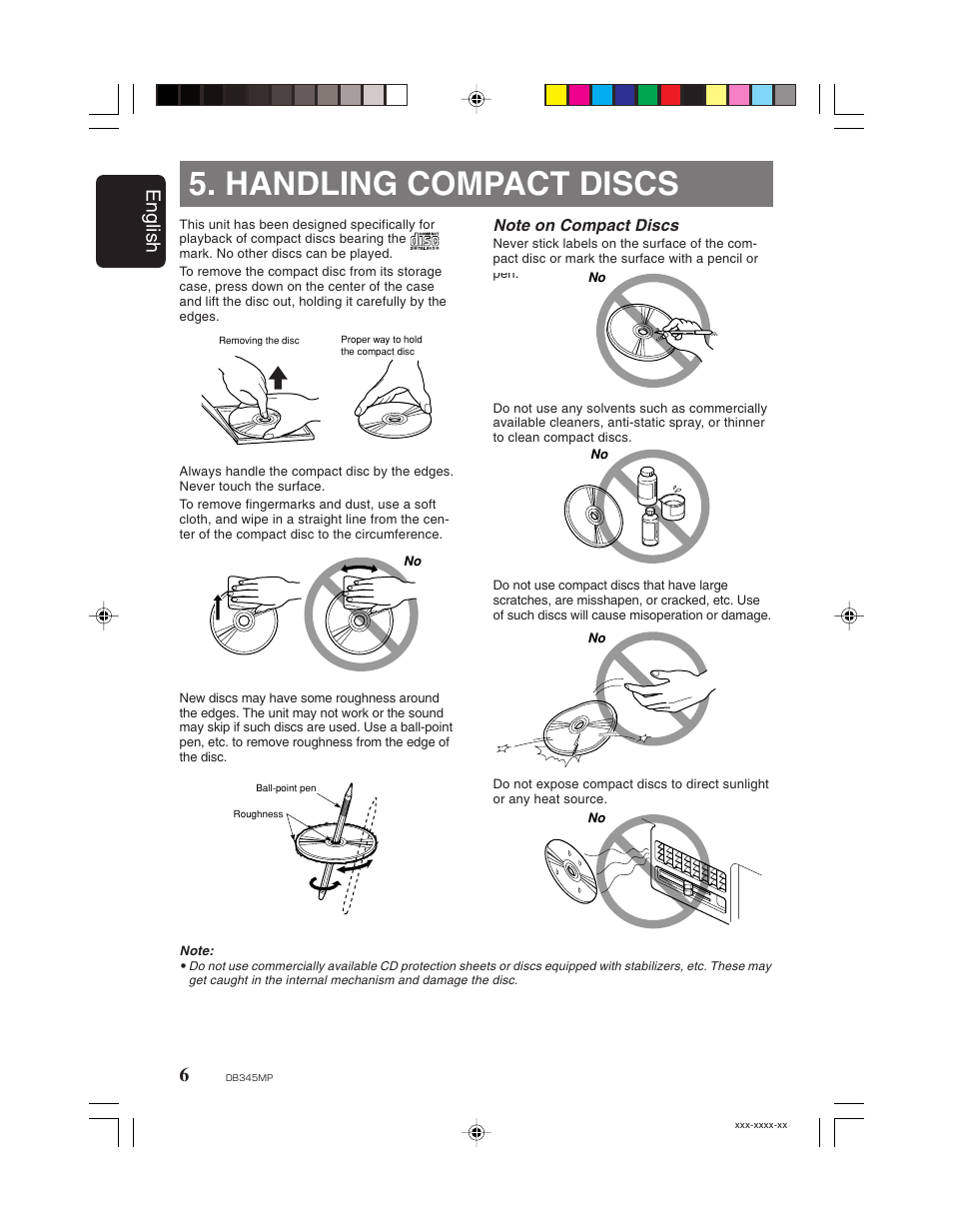 Handling compact discs, English | Clarion DB345MP User Manual | Page 5 / 20