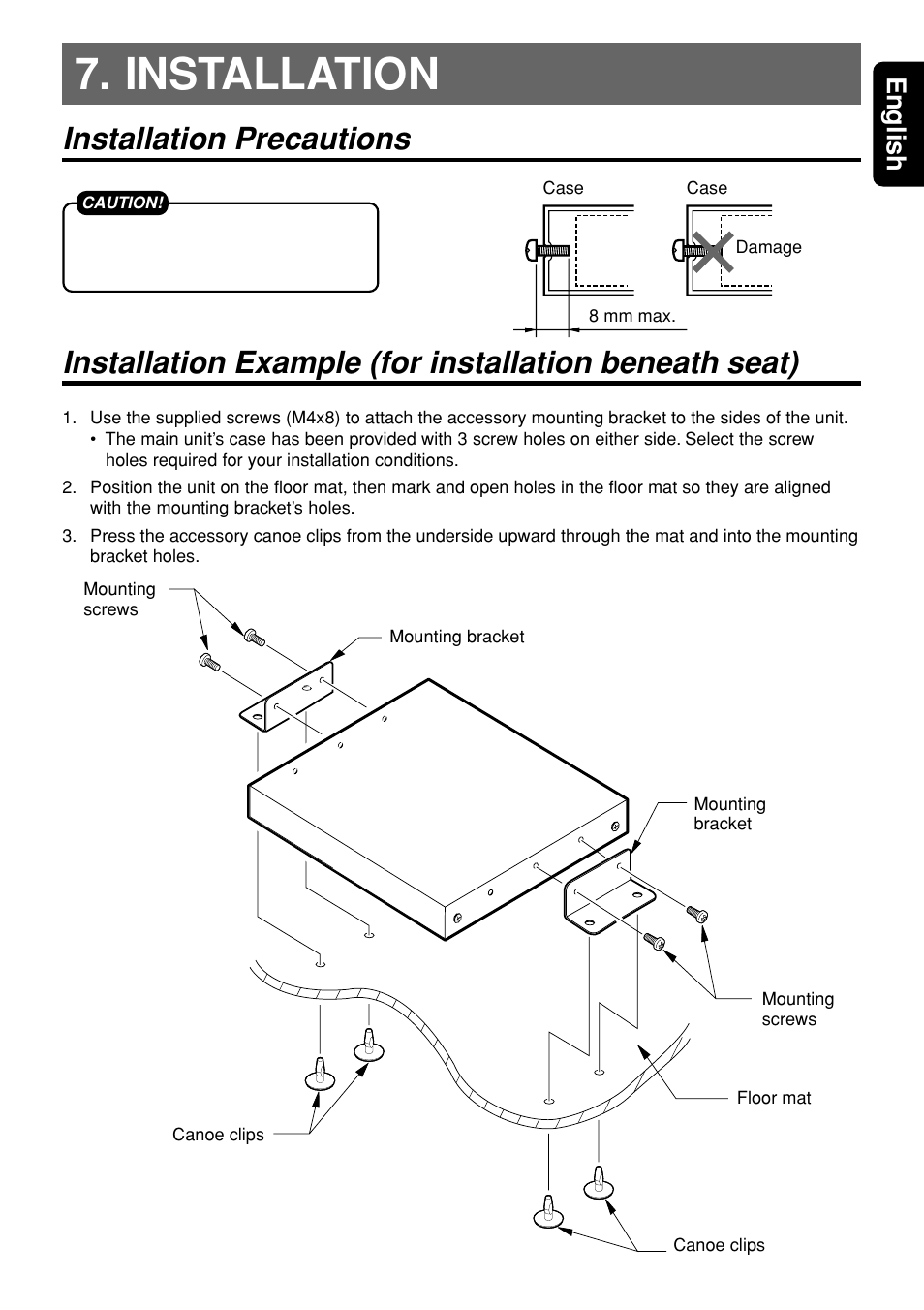 Installation, Installation precautions, 13 english | Clarion DVH943 User Manual | Page 13 / 16