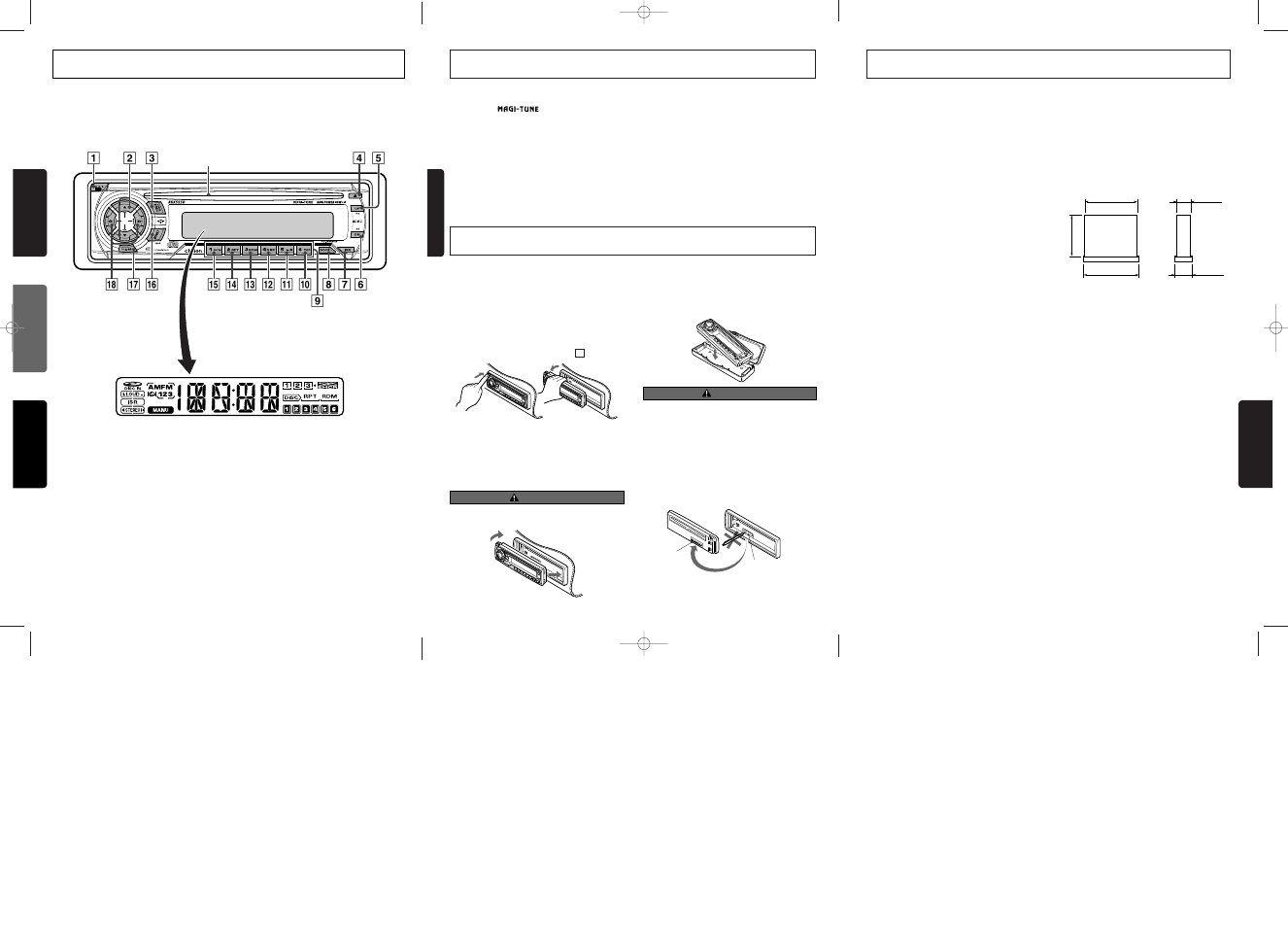 Features 4. dcp (detachable control panel), Controls / commandes / controles, Especificaciones | 34 english | Clarion RDX455D User Manual | Page 2 / 16