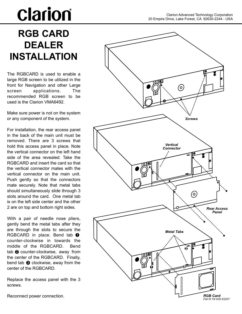 Clarion RGB Card User Manual | 1 page
