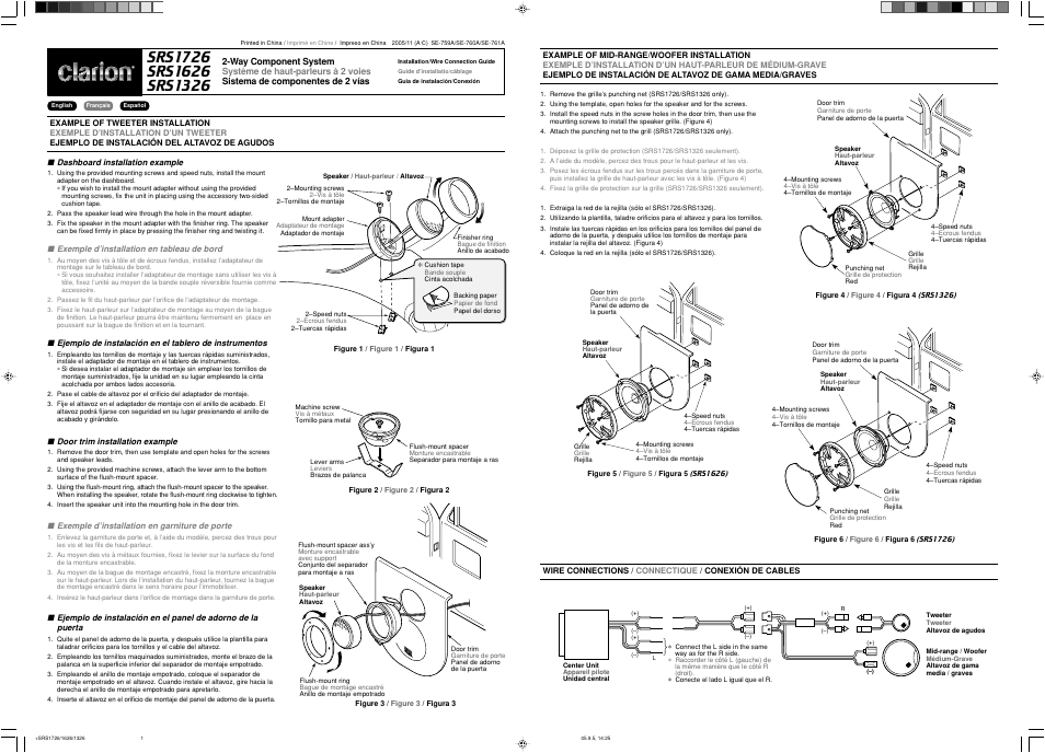 Clarion SRS1726 User Manual | 2 pages