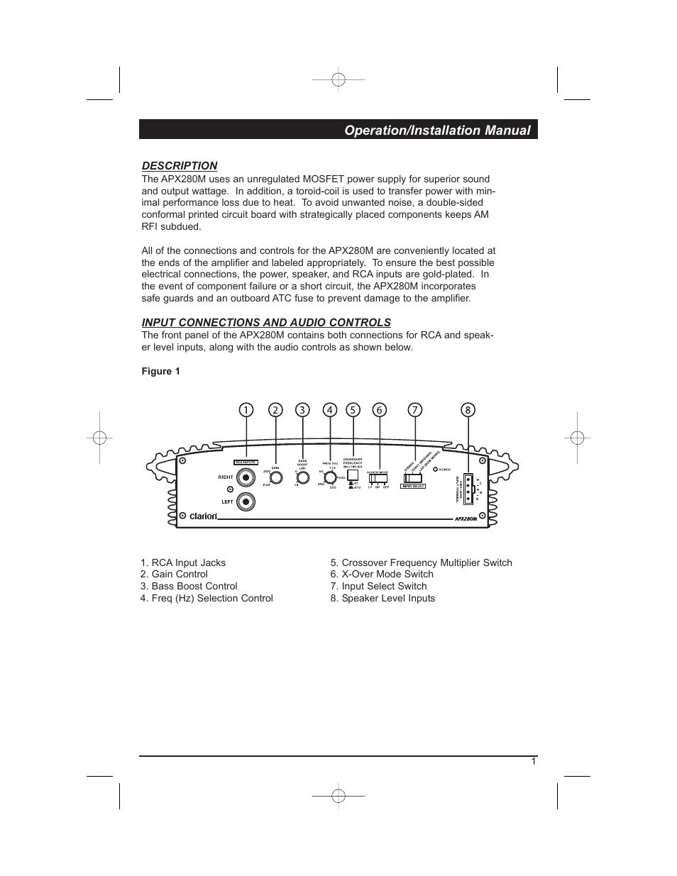 Operation/installation manual | Clarion APX280M User Manual | Page 3 / 14