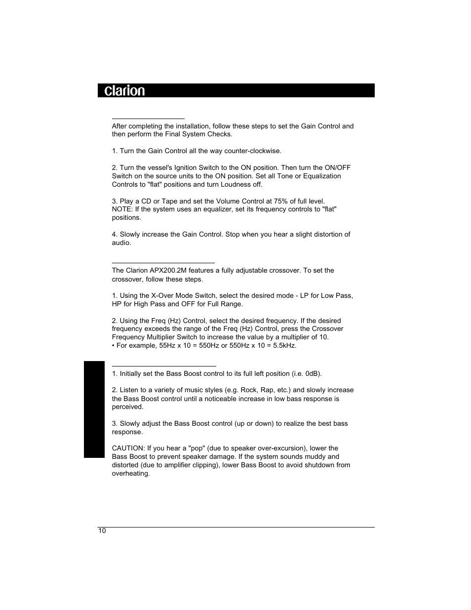 Apx200.2m power system amplifier | Clarion APX200 User Manual | Page 12 / 16