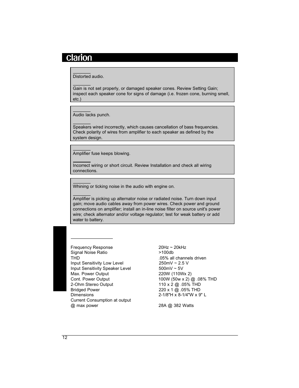 Apx200.2m power system amplifier | Clarion APX200 User Manual | Page 14 / 16