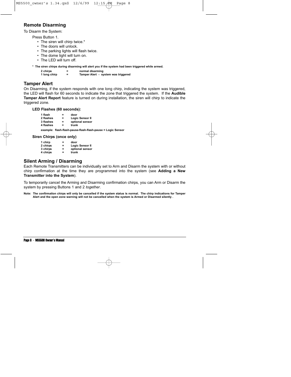 Remote disarming, Tamper alert, Silent arming / disarming | Clarion MS5500 User Manual | Page 12 / 24