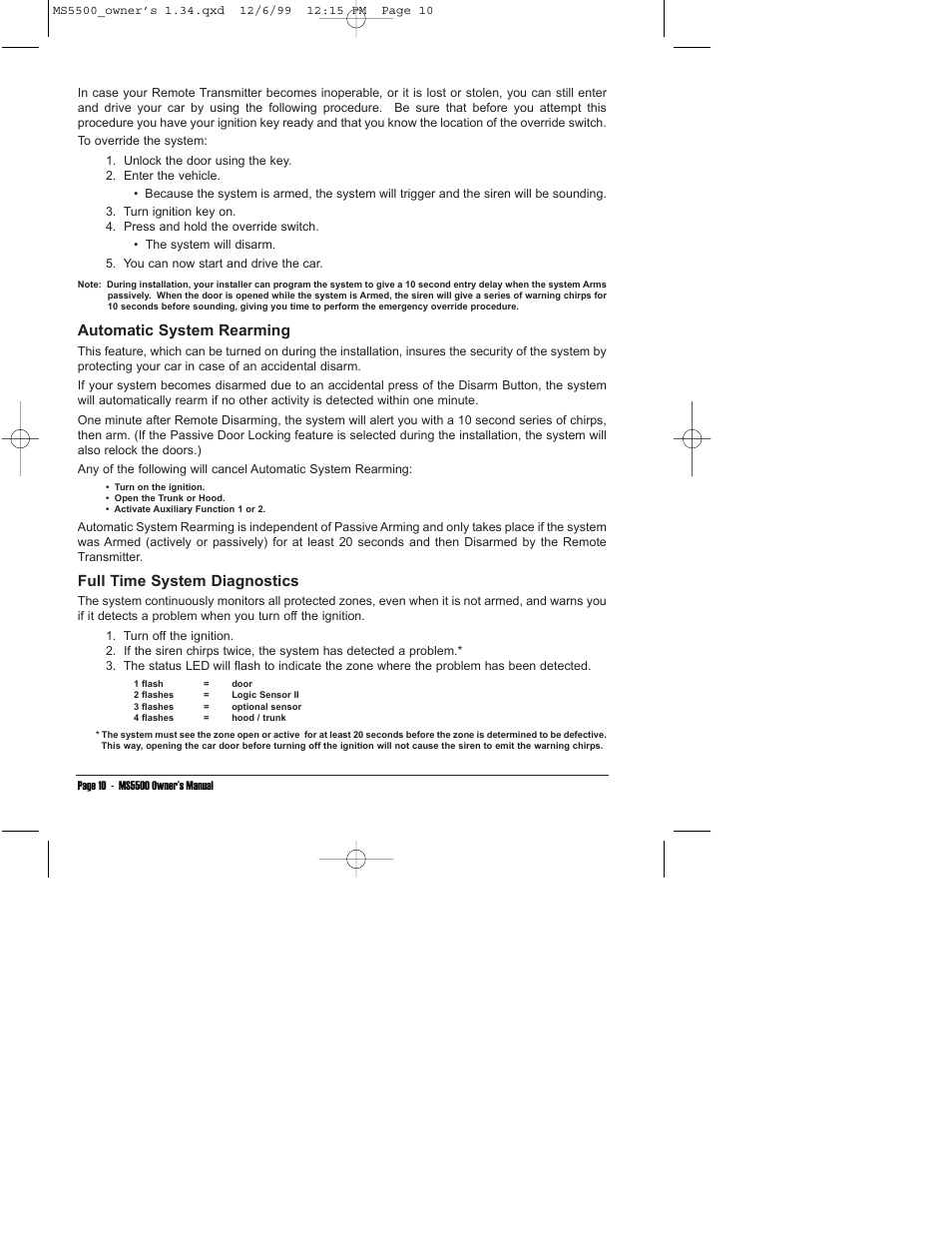 Automatic system rearming, Full time system diagnostics | Clarion MS5500 User Manual | Page 14 / 24