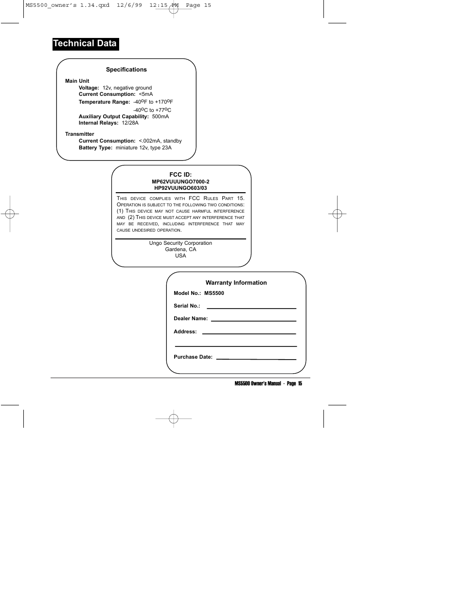 Technical data | Clarion MS5500 User Manual | Page 19 / 24