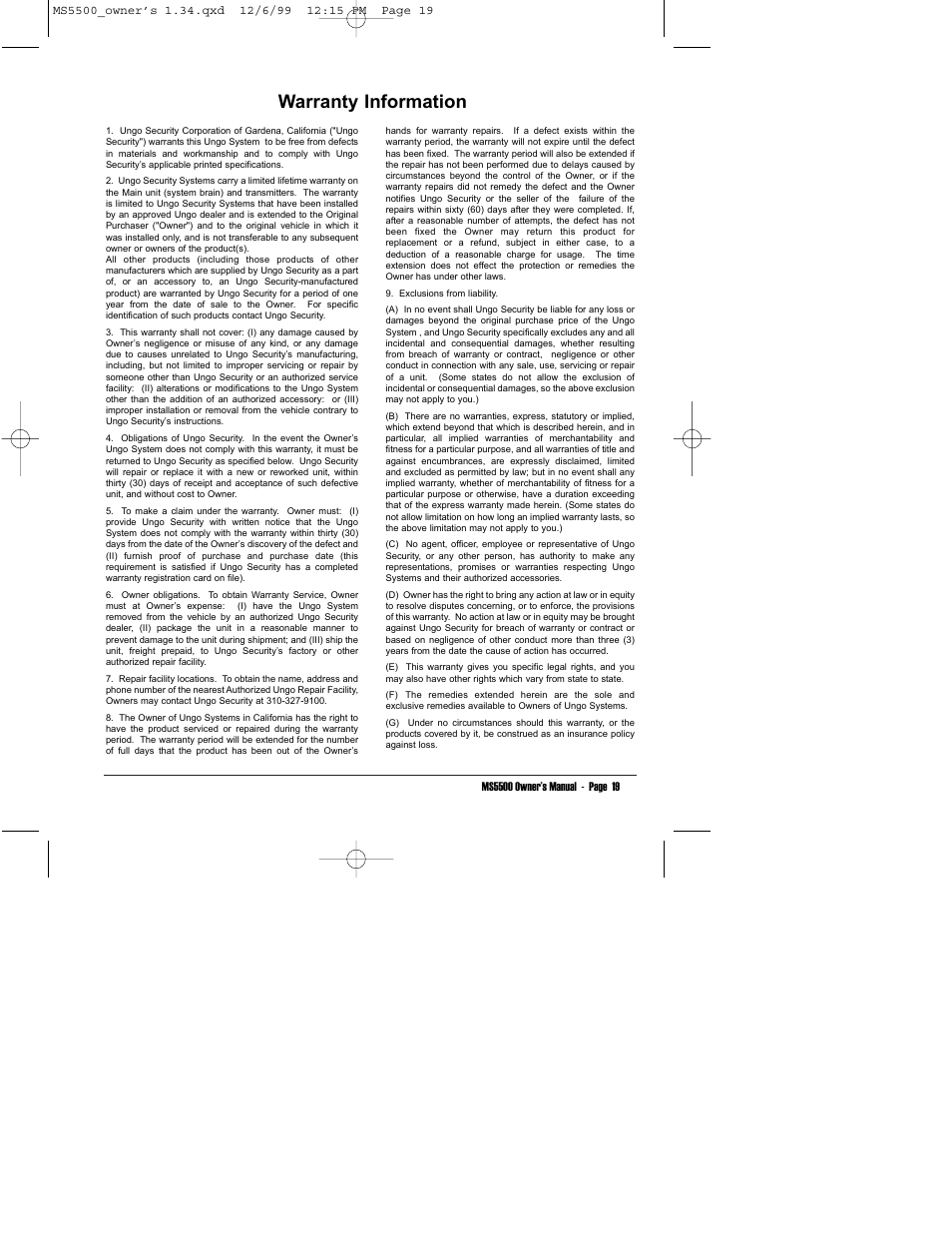 Warranty information | Clarion MS5500 User Manual | Page 23 / 24
