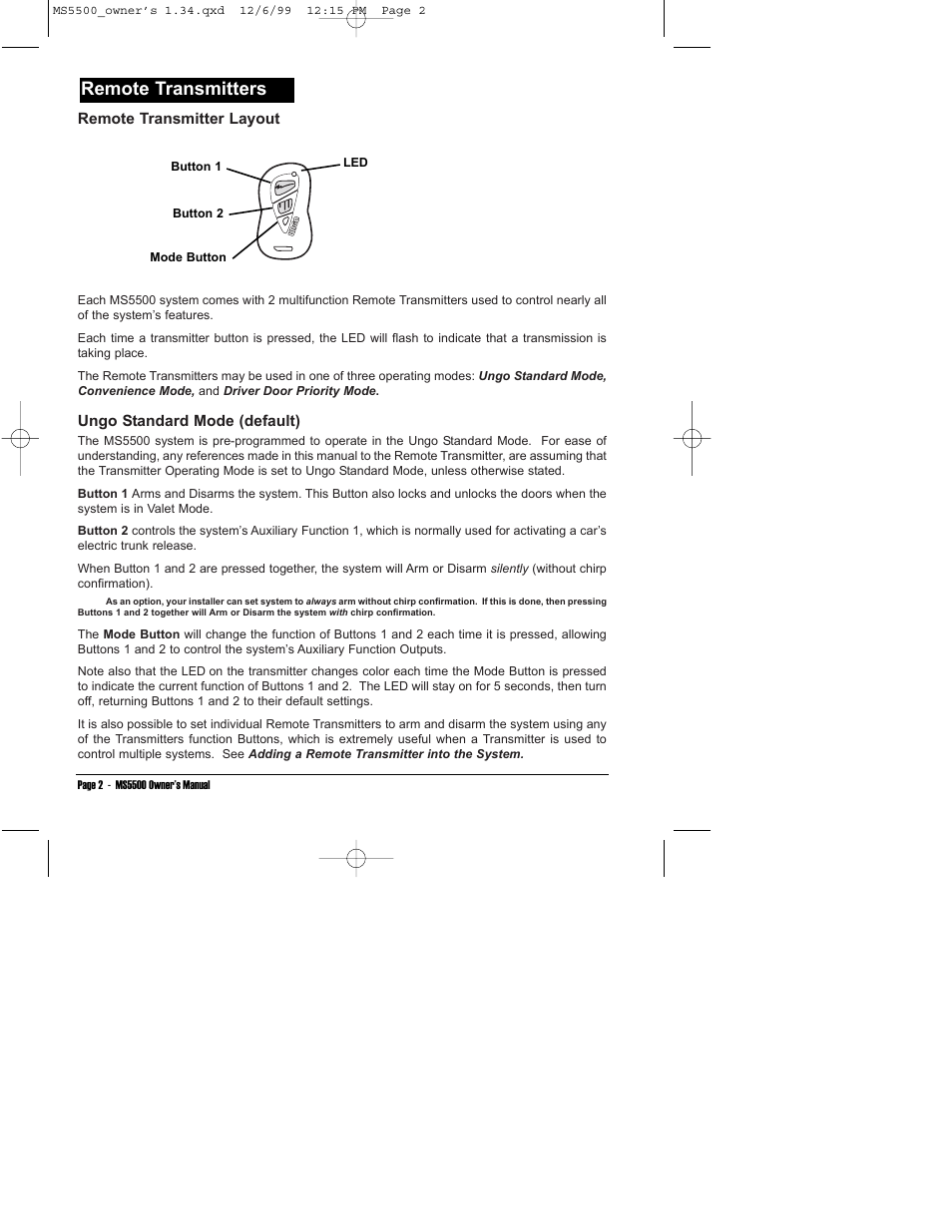 Remote transmitters | Clarion MS5500 User Manual | Page 6 / 24