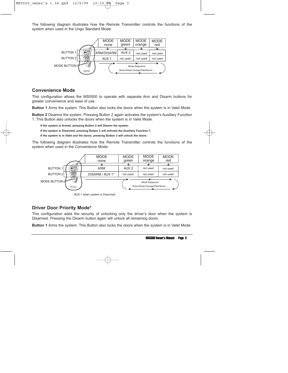 Convenience mode, Driver door priority mode | Clarion MS5500 User Manual | Page 7 / 24