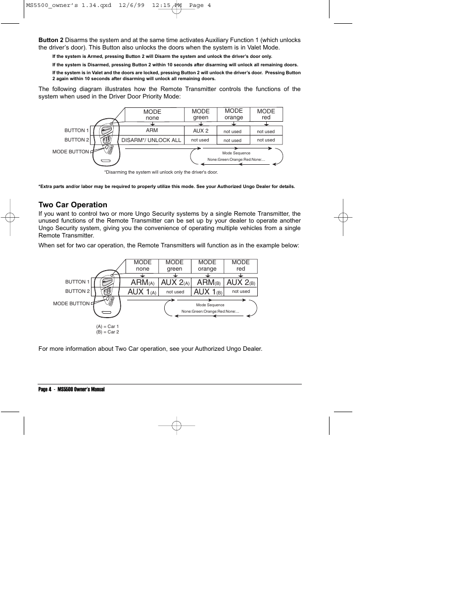 Aux 1, Aux 2, Two car operation | Clarion MS5500 User Manual | Page 8 / 24