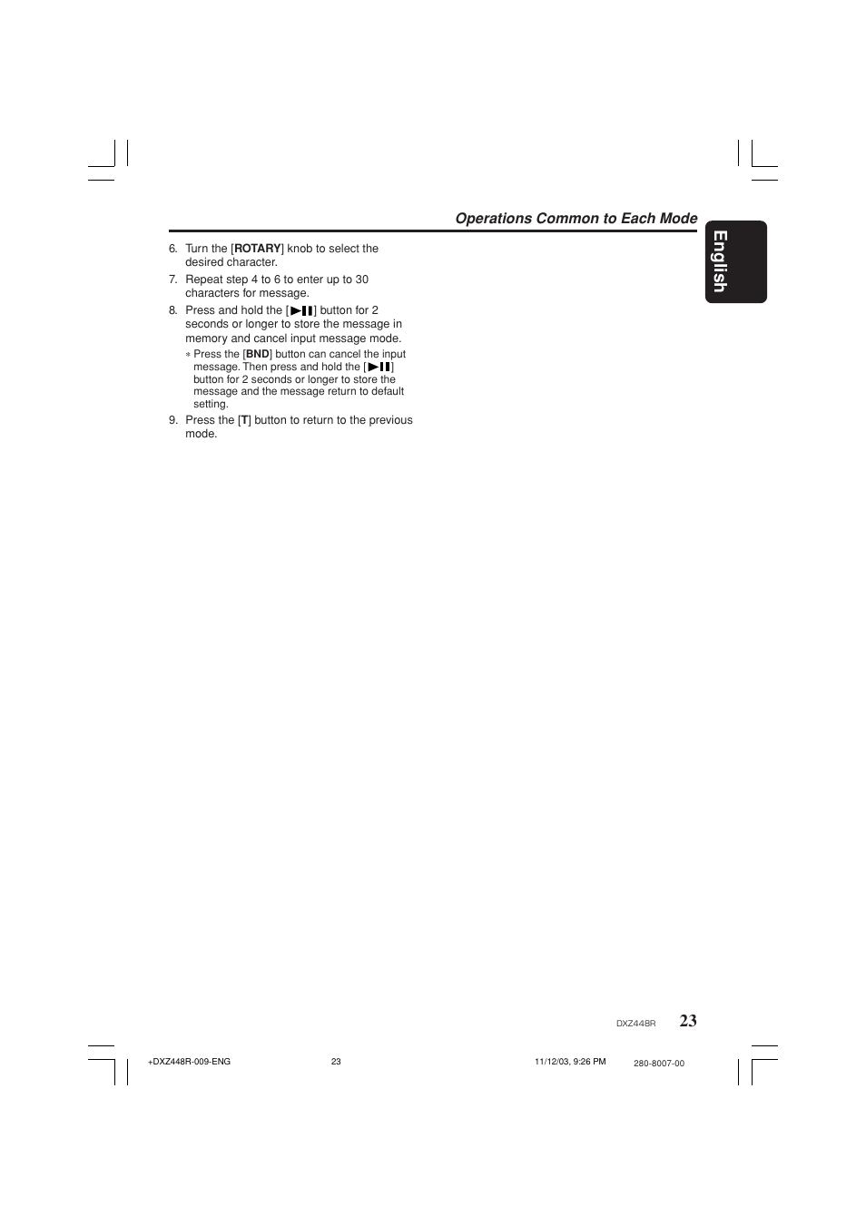 23 english, Operations common to each mode | Clarion DXZ448R User Manual | Page 19 / 29