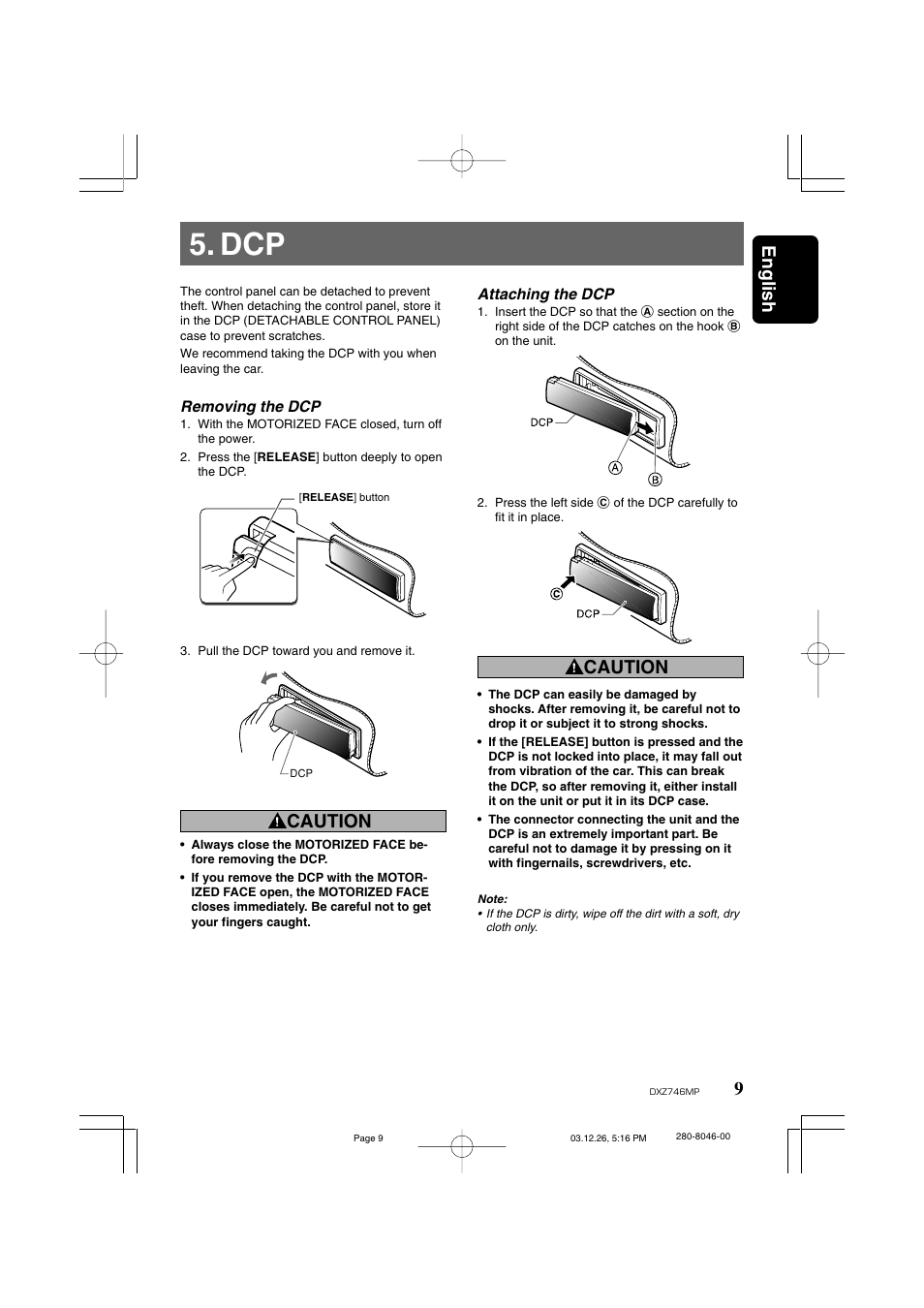 9english, Caution | Clarion DXZ746MP User Manual | Page 5 / 32