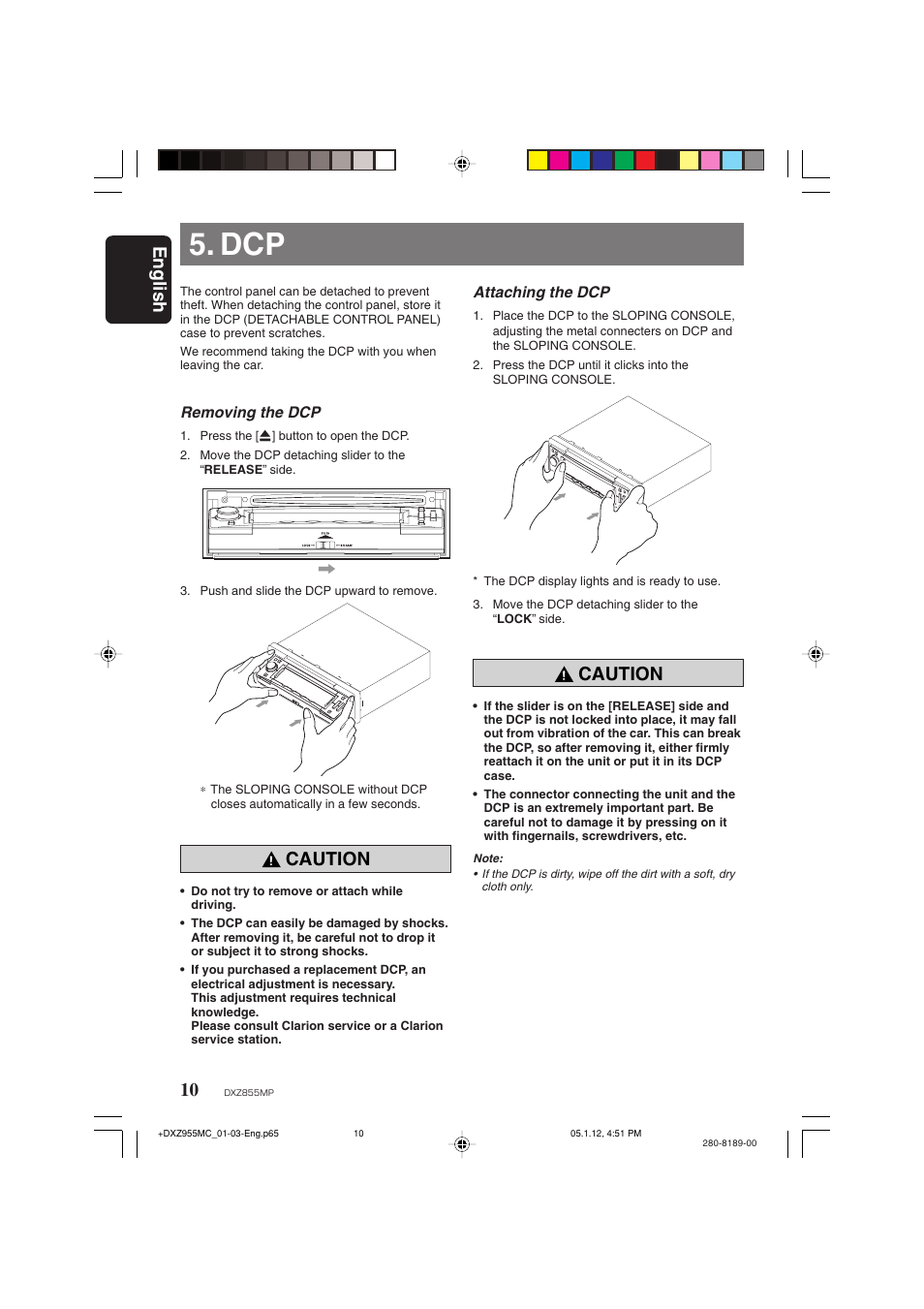 English, Caution | Clarion DXZ855MP User Manual | Page 10 / 46