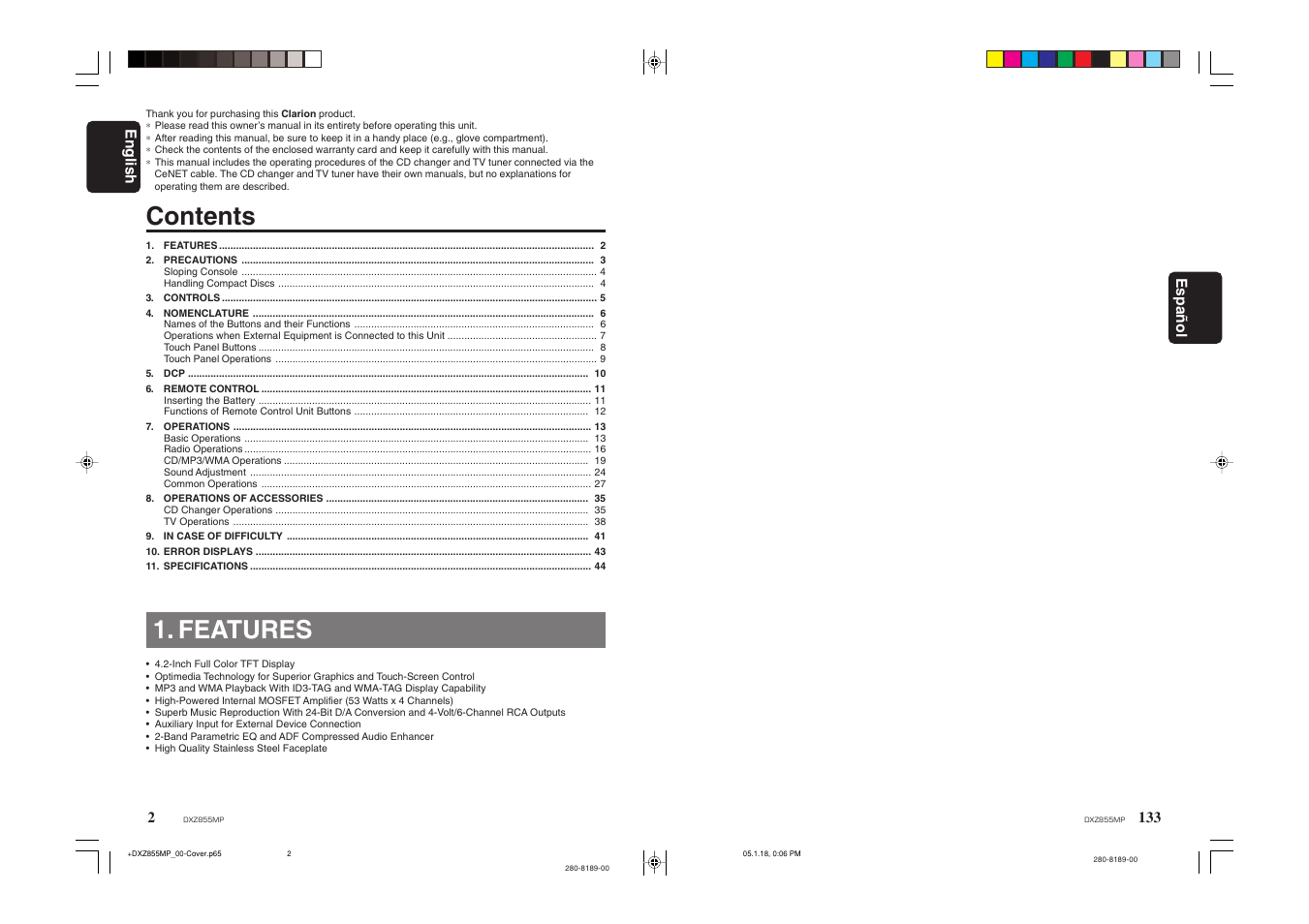 Clarion DXZ855MP User Manual | Page 2 / 46