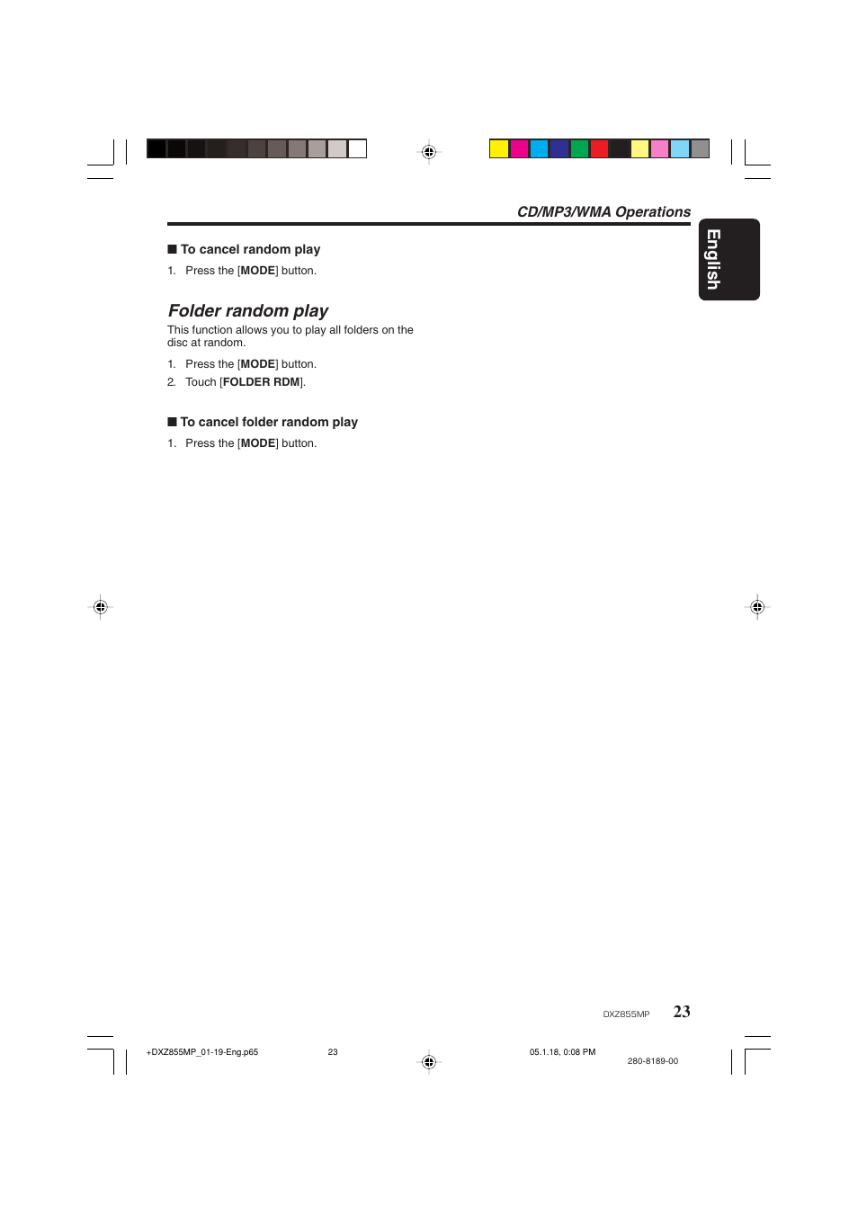 23 english, Folder random play | Clarion DXZ855MP User Manual | Page 23 / 46