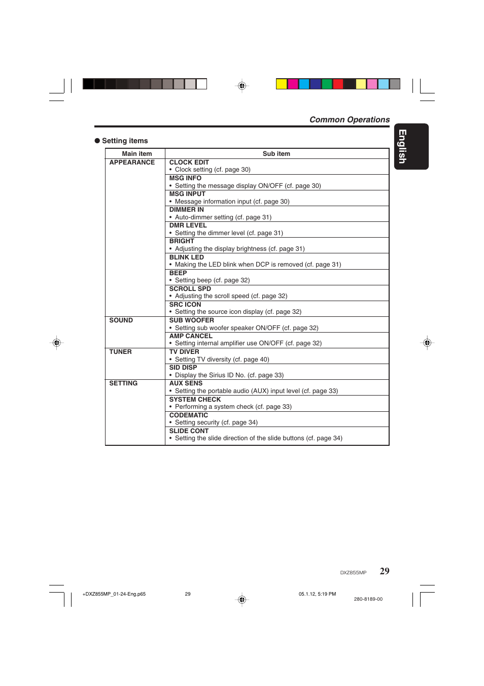 English, Common operations | Clarion DXZ855MP User Manual | Page 29 / 46