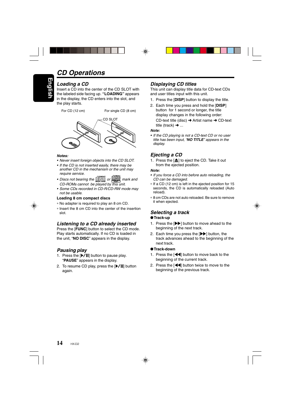 Cd operations, English | Clarion HX-D2 User Manual | Page 10 / 31