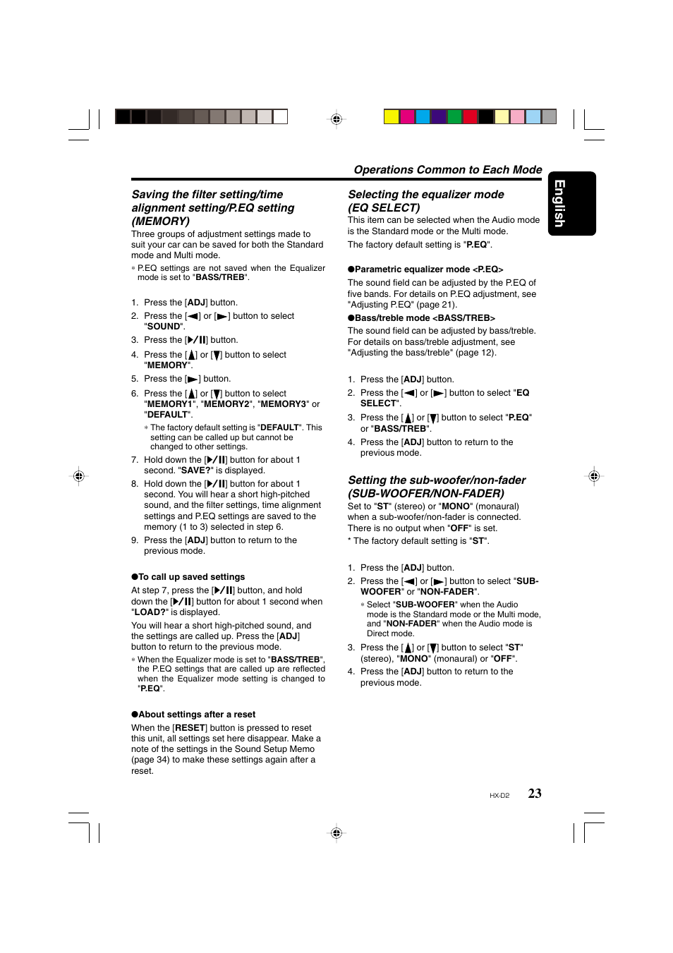 23 english, Selecting the equalizer mode (eq select) | Clarion HX-D2 User Manual | Page 19 / 31