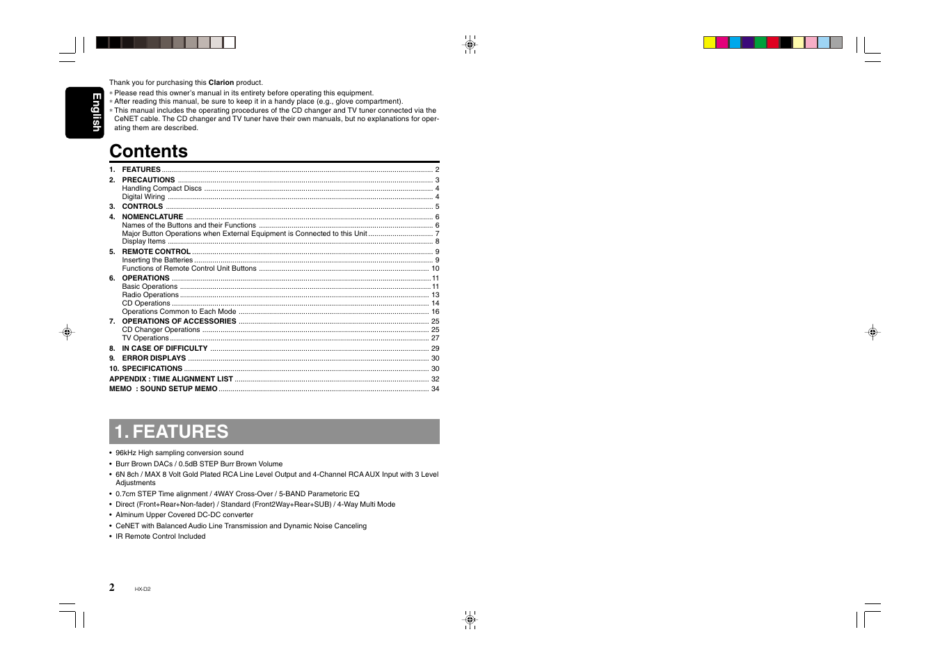 Clarion HX-D2 User Manual | Page 2 / 31