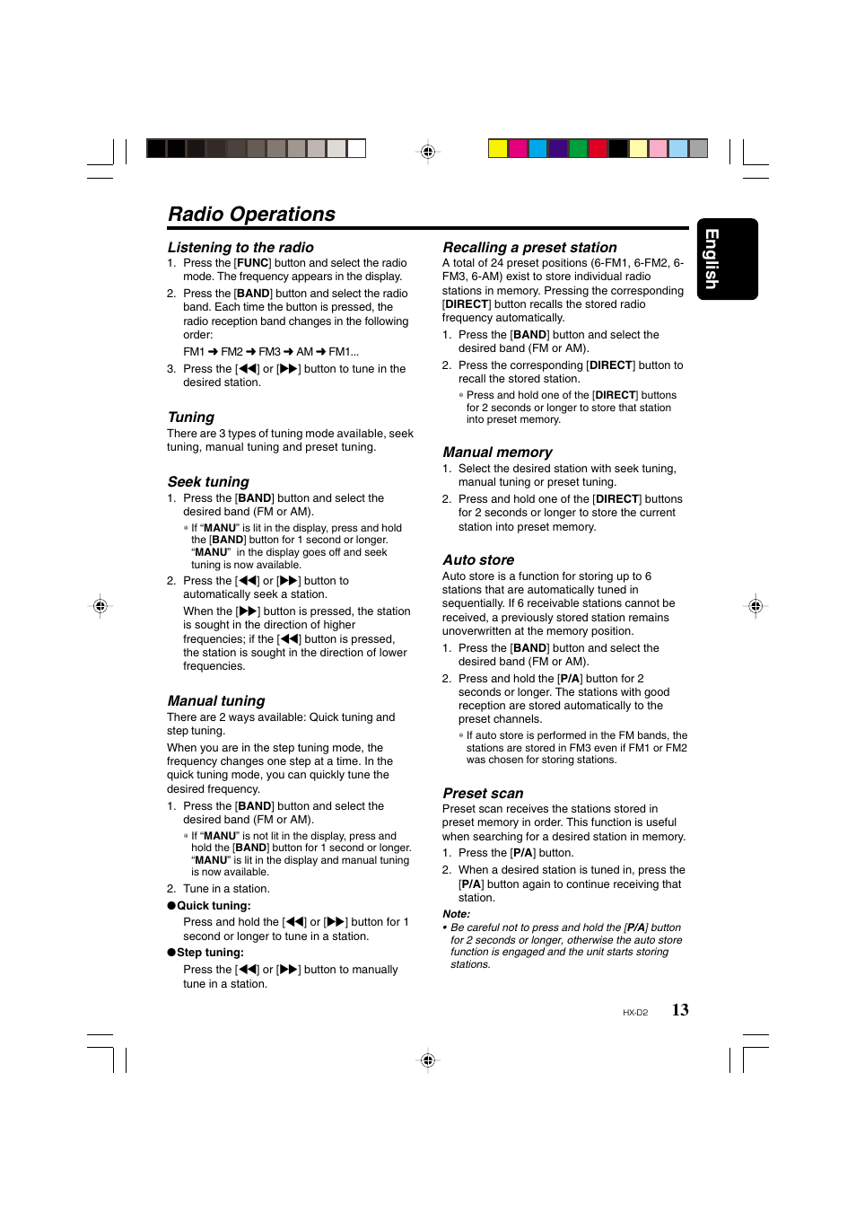 Radio operations, 13 english | Clarion HX-D2 User Manual | Page 9 / 31