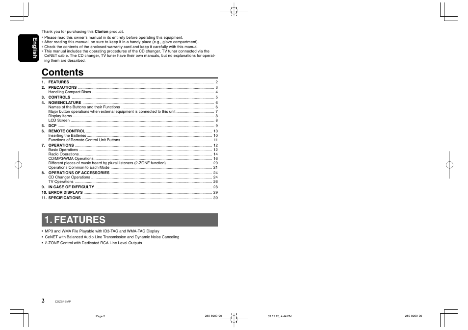 Clarion DXZ546MP User Manual | Page 2 / 26