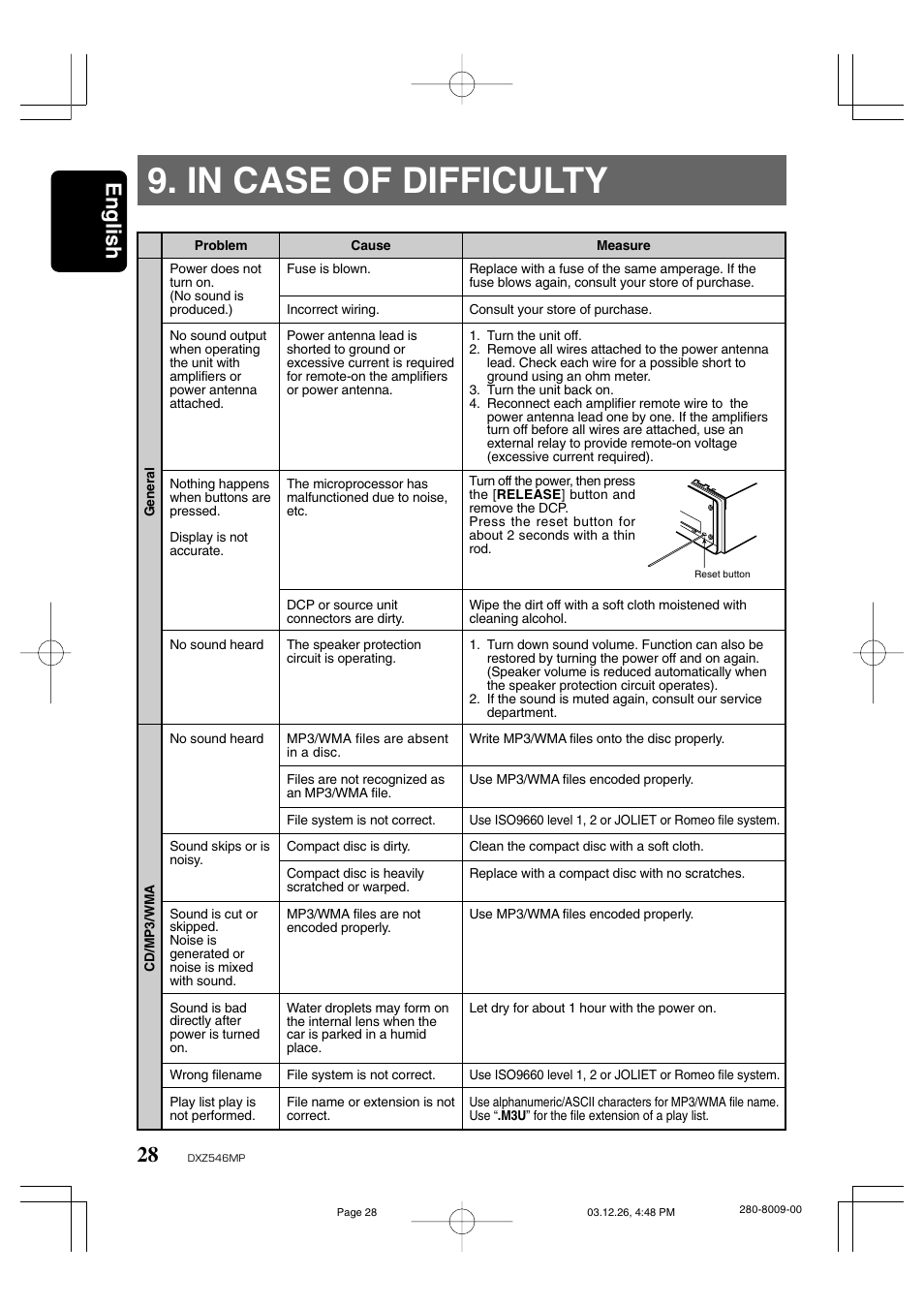 In case of difficulty, English | Clarion DXZ546MP User Manual | Page 24 / 26