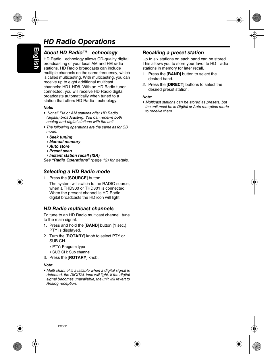 Hd radio operations, English 16 | Clarion CX501 User Manual | Page 16 / 37