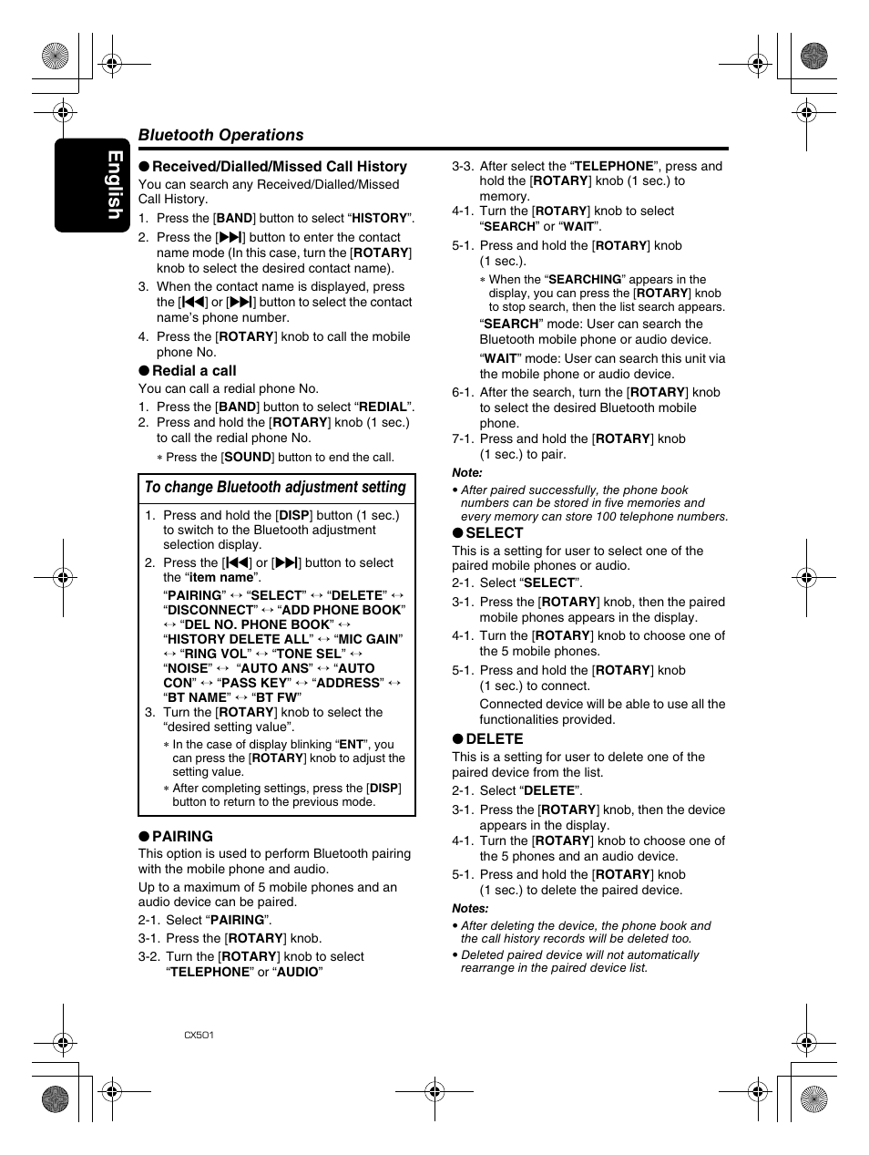 English 22 | Clarion CX501 User Manual | Page 22 / 37