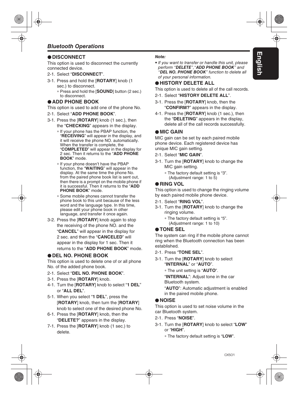 Eng lis h 23 | Clarion CX501 User Manual | Page 23 / 37