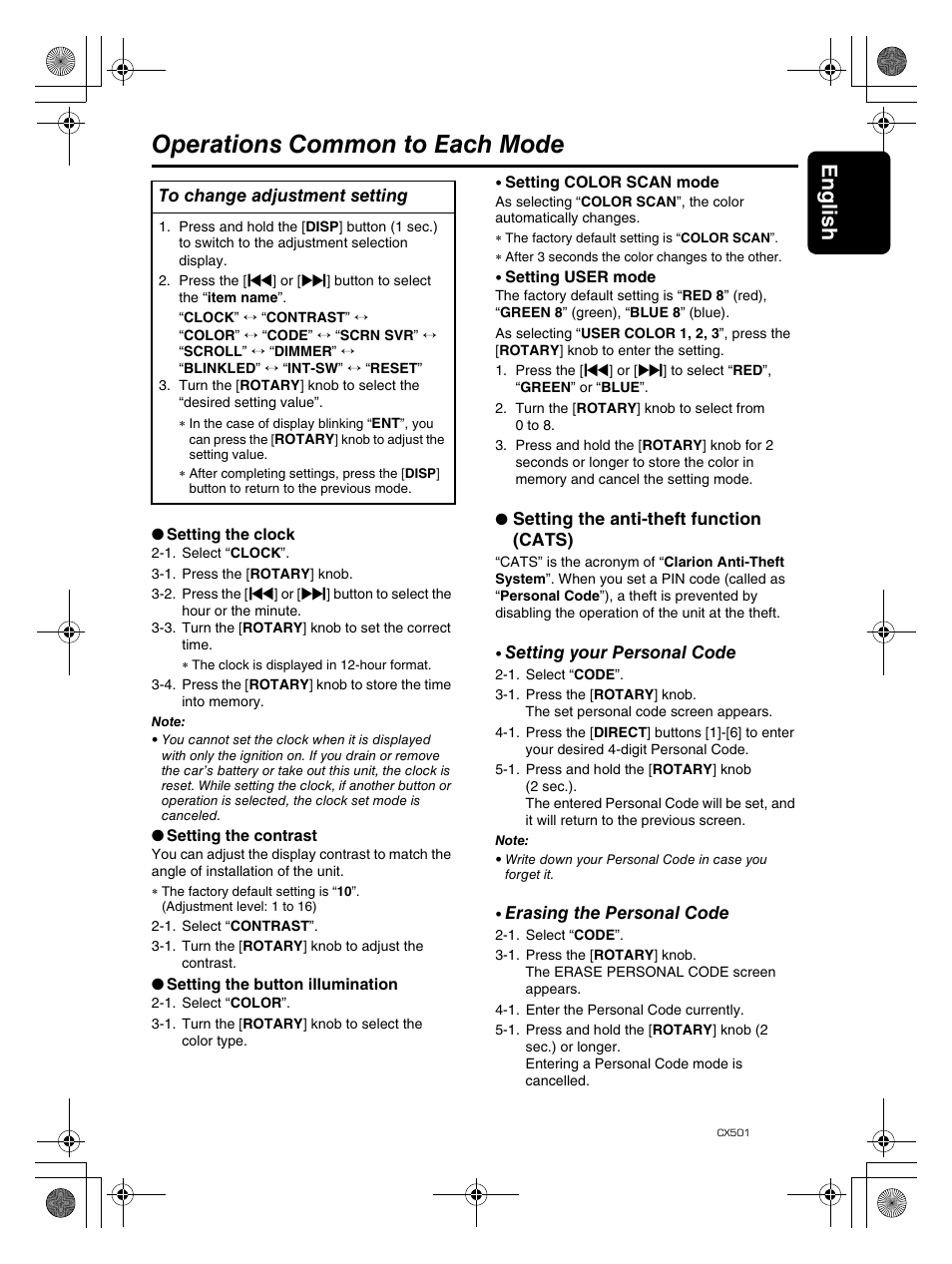 Operations common to each mode, English 25 | Clarion CX501 User Manual | Page 25 / 37