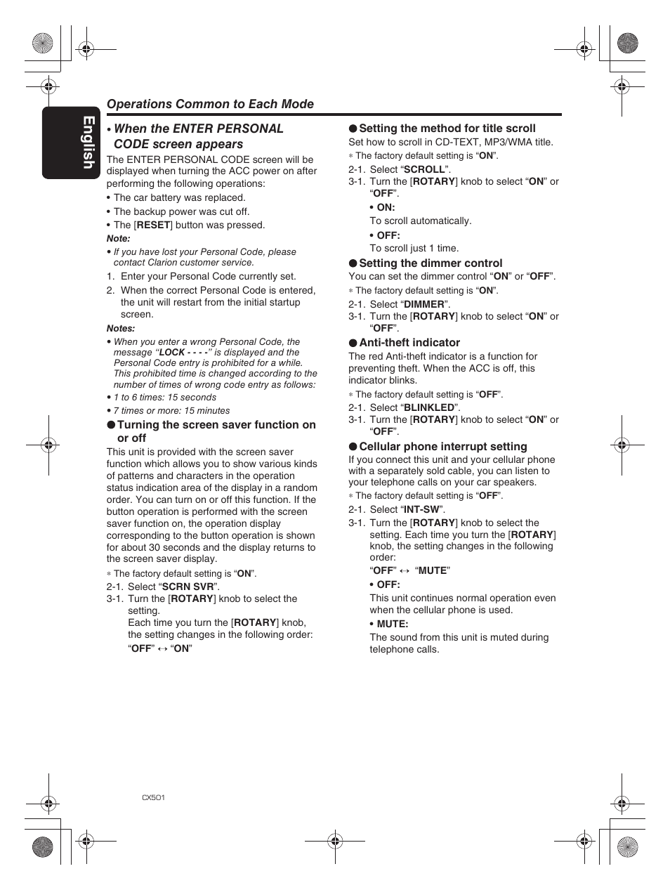 Eng lis h 26 | Clarion CX501 User Manual | Page 26 / 37