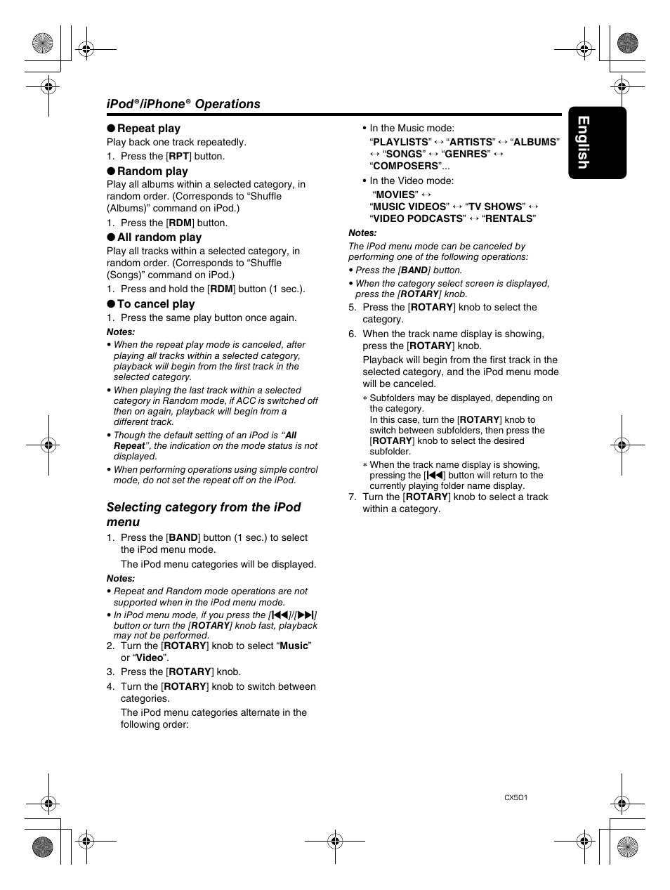 English 31 | Clarion CX501 User Manual | Page 31 / 37