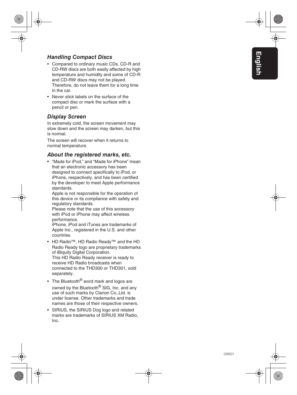 Eng lis h 5 | Clarion CX501 User Manual | Page 5 / 37