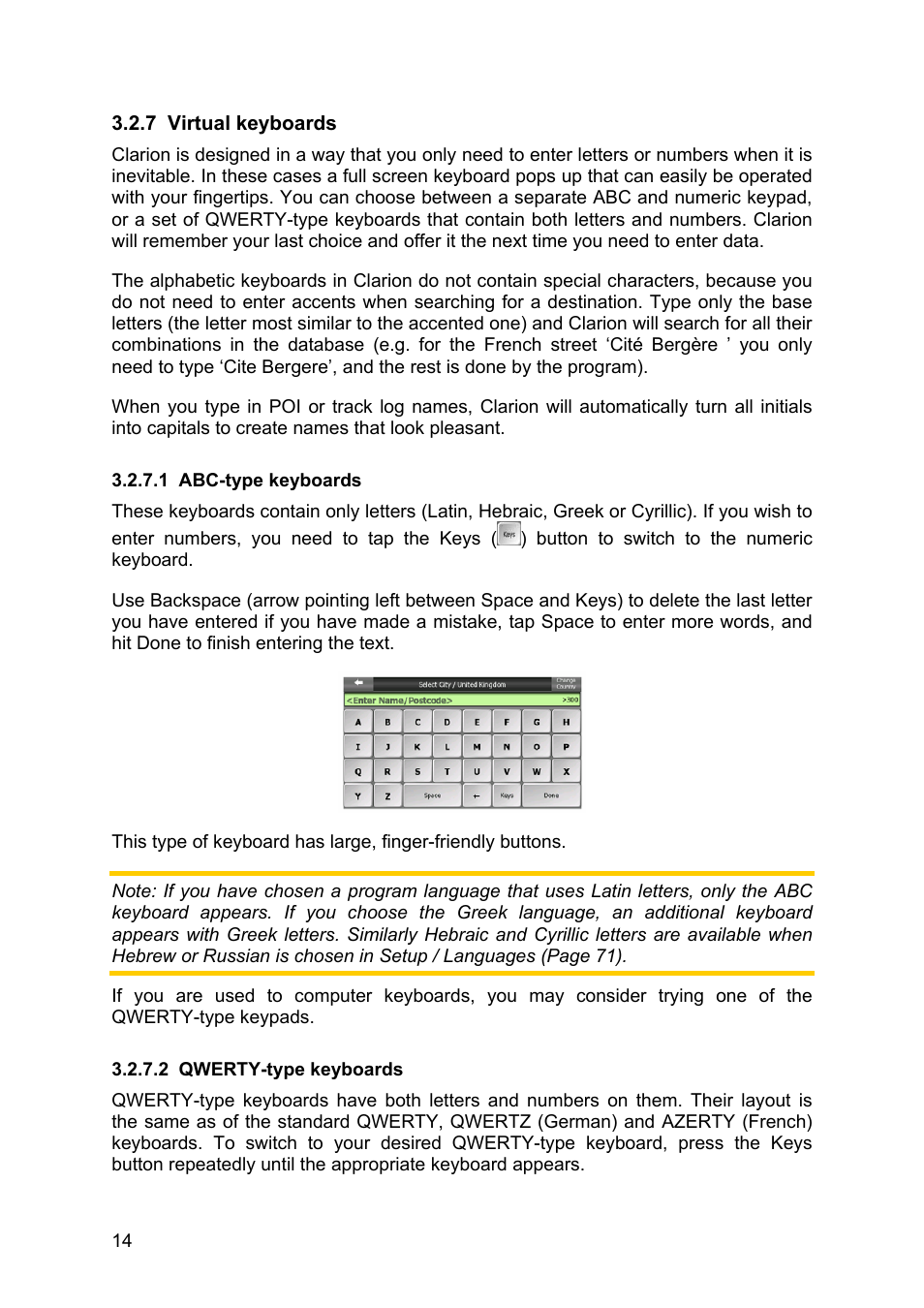 Virtual keyboards, Abc-type keyboards, Qwerty-type keyboards | Clarion MAP670 User Manual | Page 14 / 94