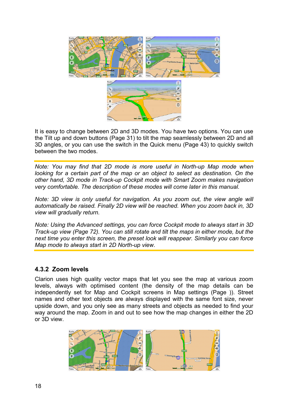 Zoom levels | Clarion MAP670 User Manual | Page 18 / 94