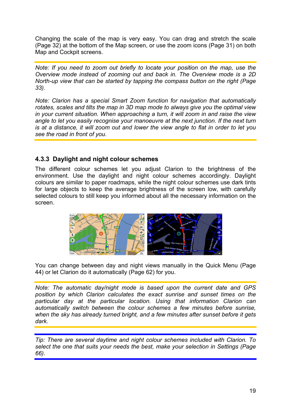 Daylight and night colour schemes | Clarion MAP670 User Manual | Page 19 / 94