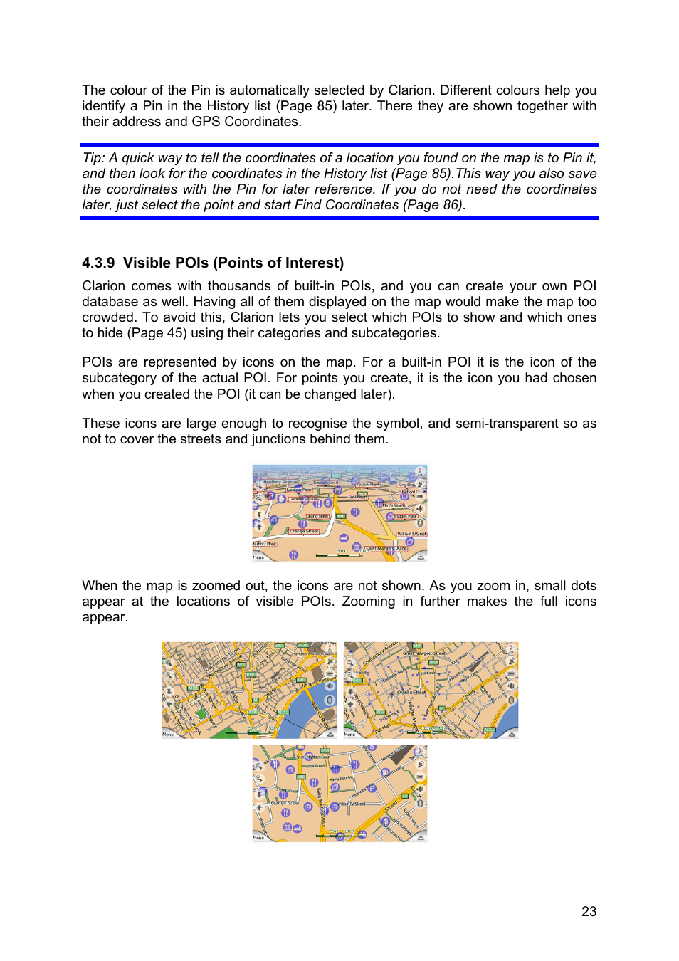 Visible pois (points of interest) | Clarion MAP670 User Manual | Page 23 / 94