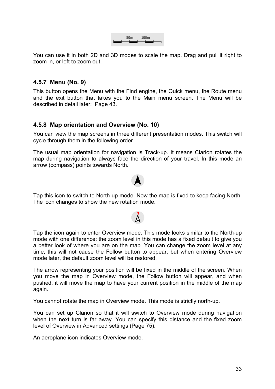 Menu (no. 9), Map orientation and overview (no. 10) | Clarion MAP670 User Manual | Page 33 / 94