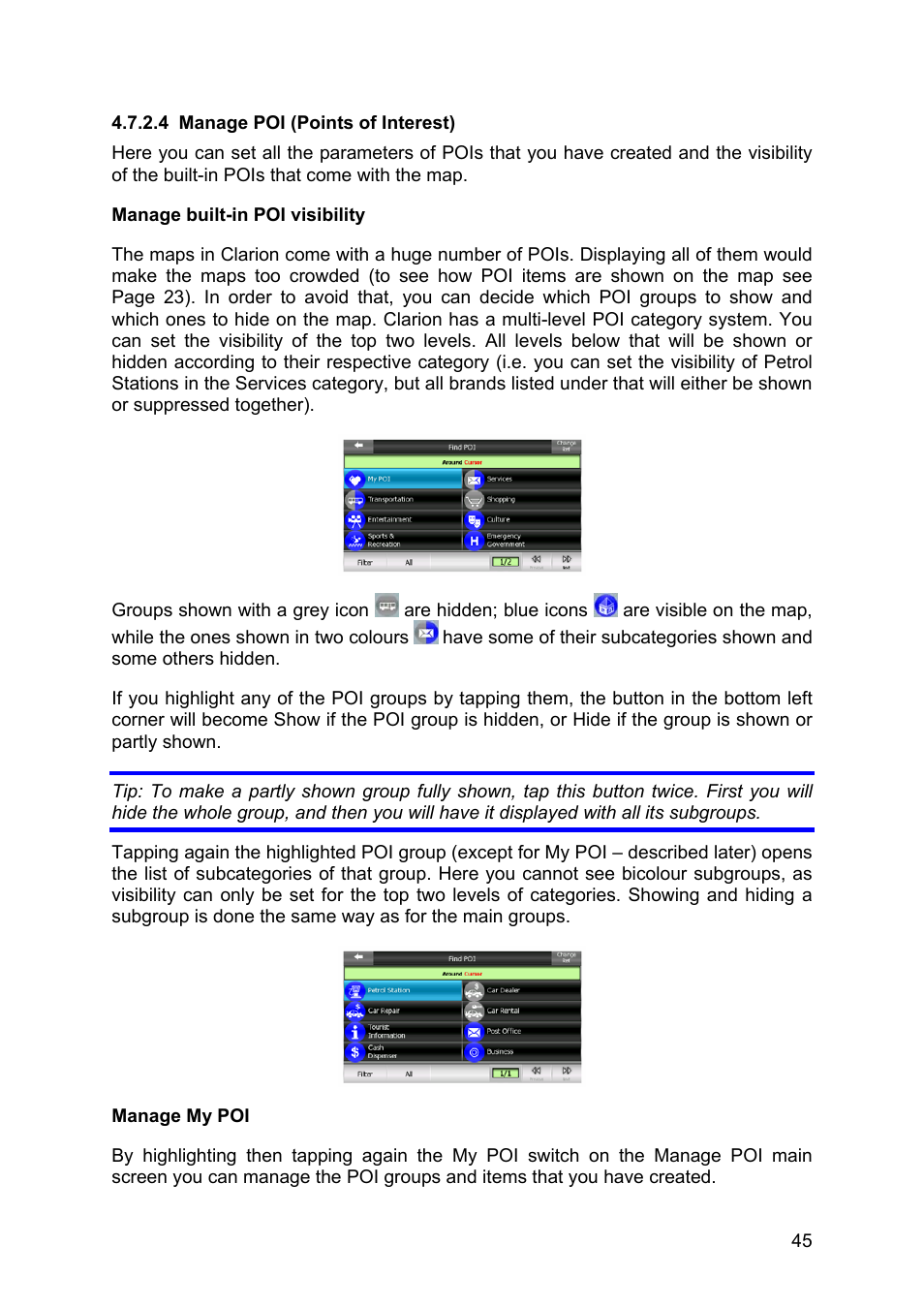 Manage poi (points of interest) | Clarion MAP670 User Manual | Page 45 / 94