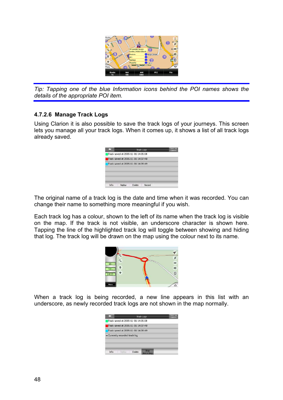 Manage track logs, Where you | Clarion MAP670 User Manual | Page 48 / 94