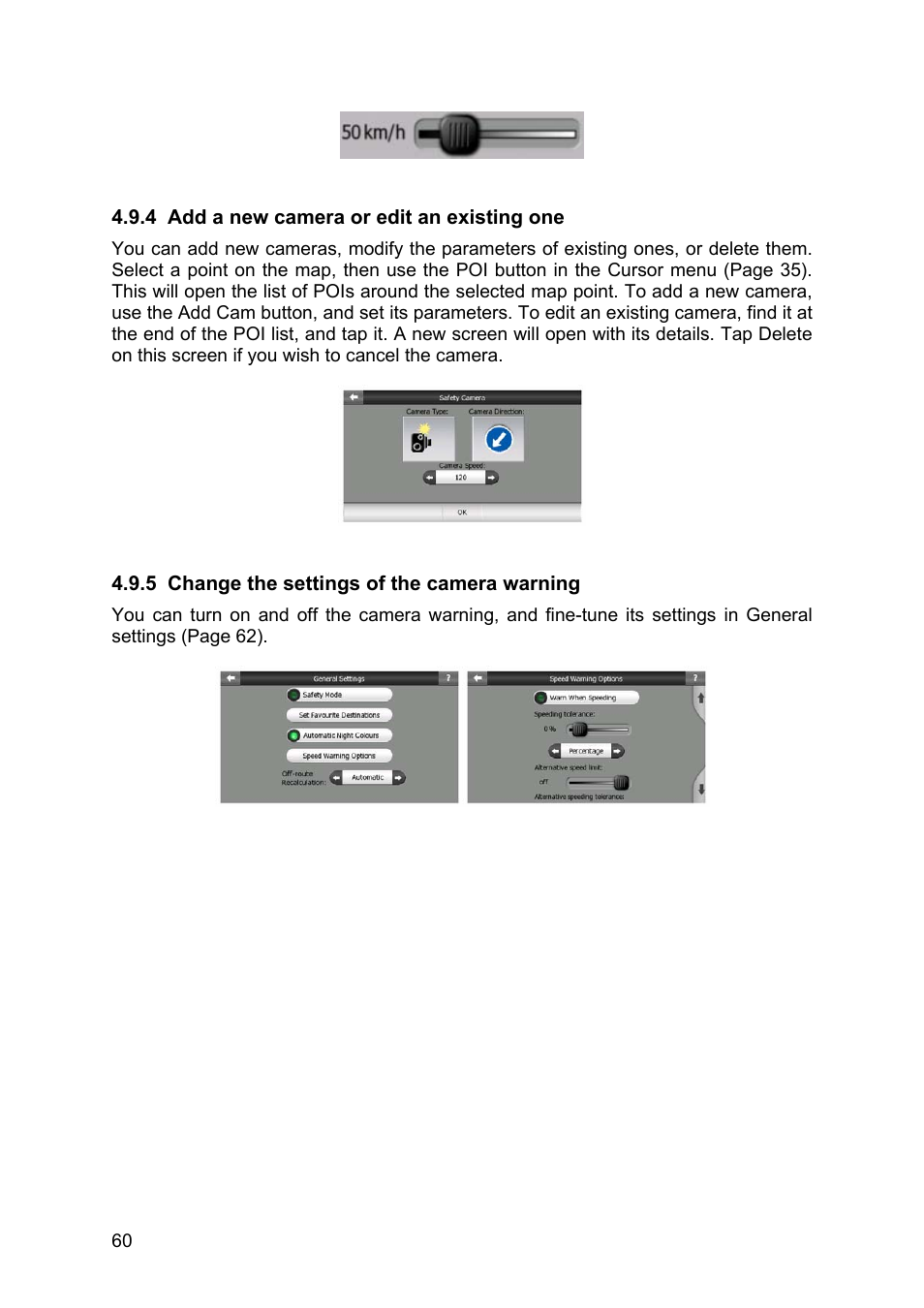 Add a new camera or edit an existing one, Change the settings of the camera warning | Clarion MAP670 User Manual | Page 60 / 94