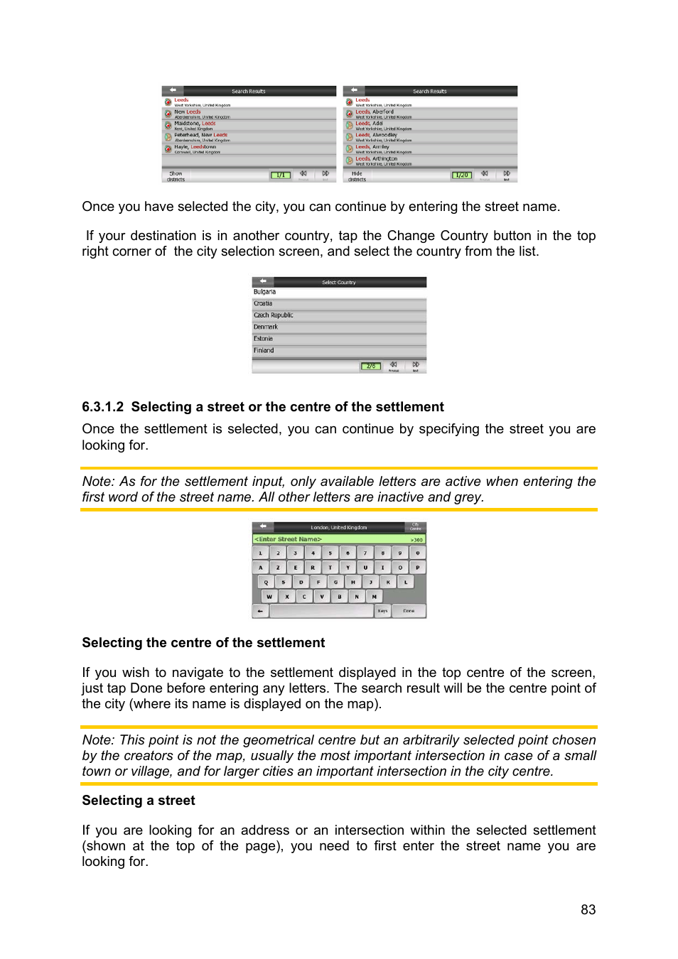 Selecting a street or the centre of the settlement | Clarion MAP670 User Manual | Page 83 / 94