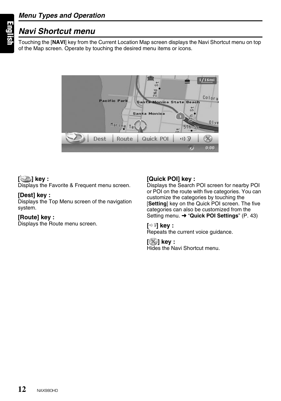 English navi shortcut menu | Clarion NAX980HD User Manual | Page 11 / 59